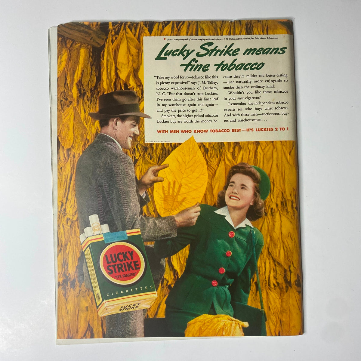 Look Magazine October 21, 1941 displaying a vintage advertisement for Lucky Strike cigarettes, depicting a charming couple and showcasing the brand's appeal and promotional message.