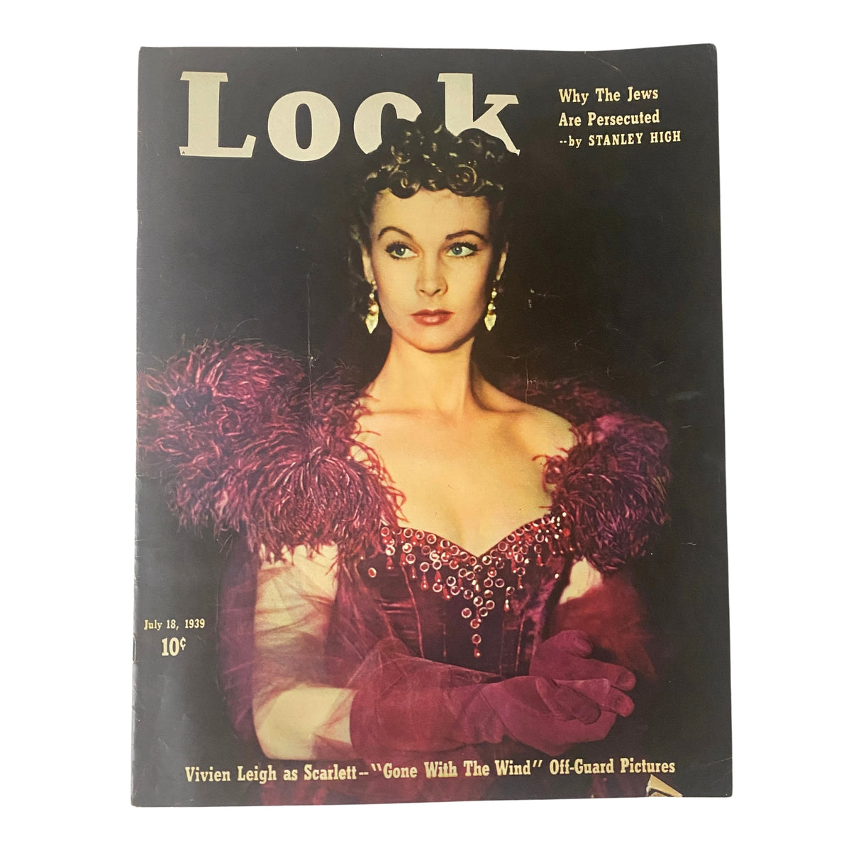 Cover of Look Magazine dated July 18, 1939 featuring actress Vivien Leigh as Scarlett O'Hara, highlighting her glamorous appearance, with a focus on the magazine's title and associated articles.