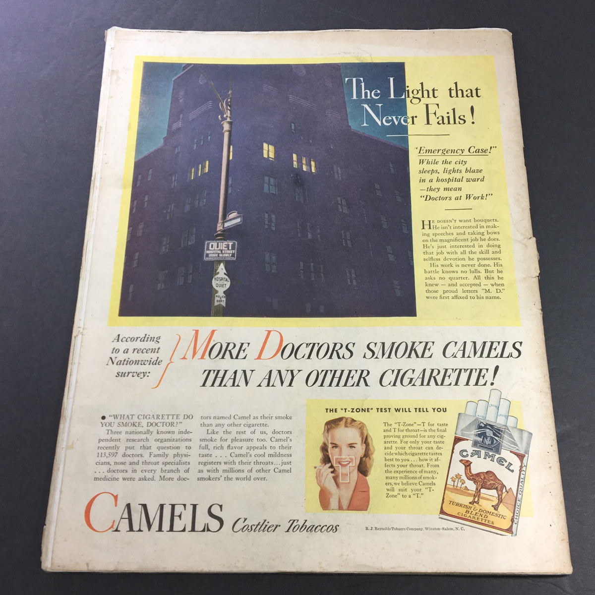 Vintage advertisement from Collier's Magazine May 11 1946 for Camel cigarettes, emphasizing their appeal to doctors during the mid-20th century.