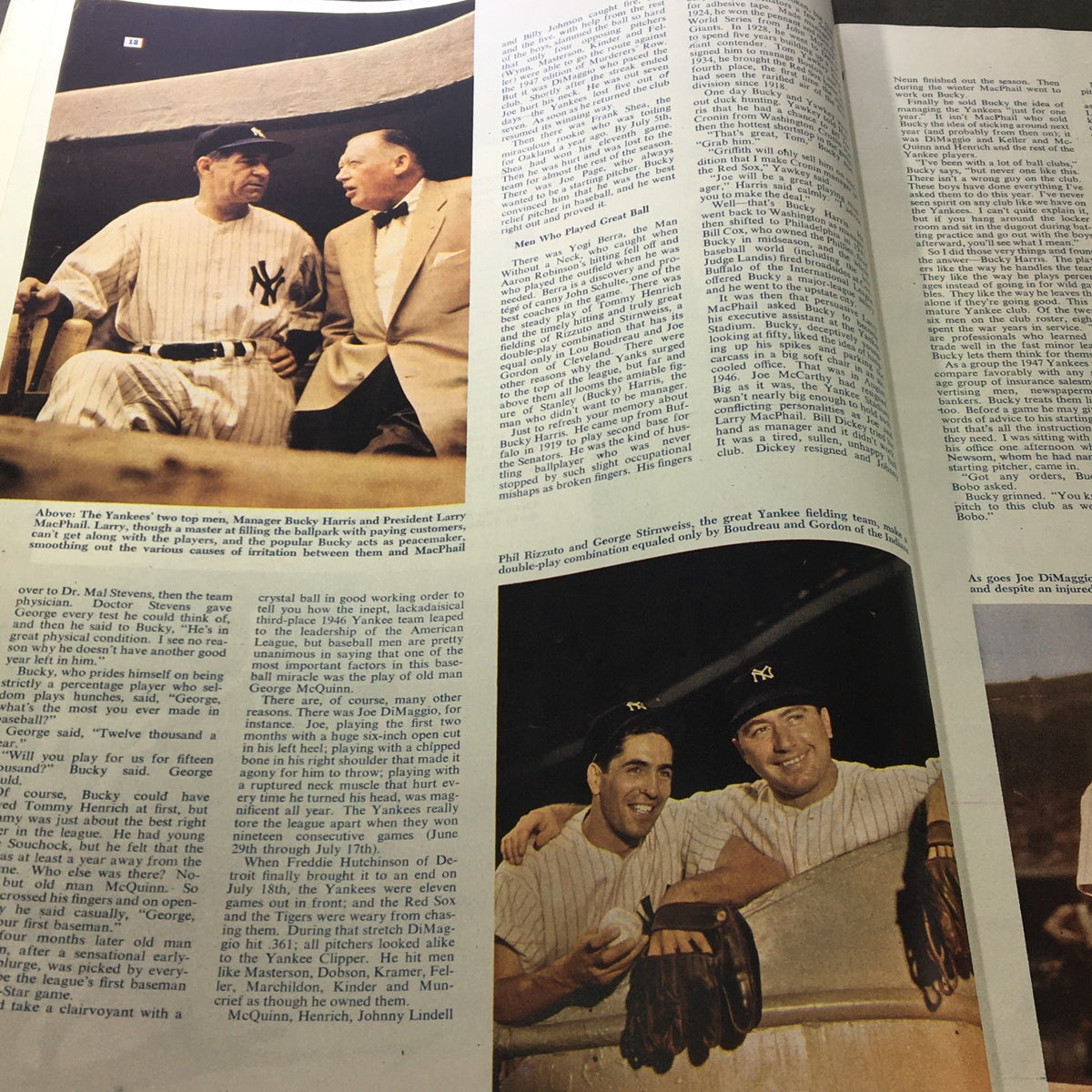 Image from VTG Collier's Magazine October 4 1947 depicting Manager Bucky Harris with President Larry MacPhail, highlighting key figures in baseball history.