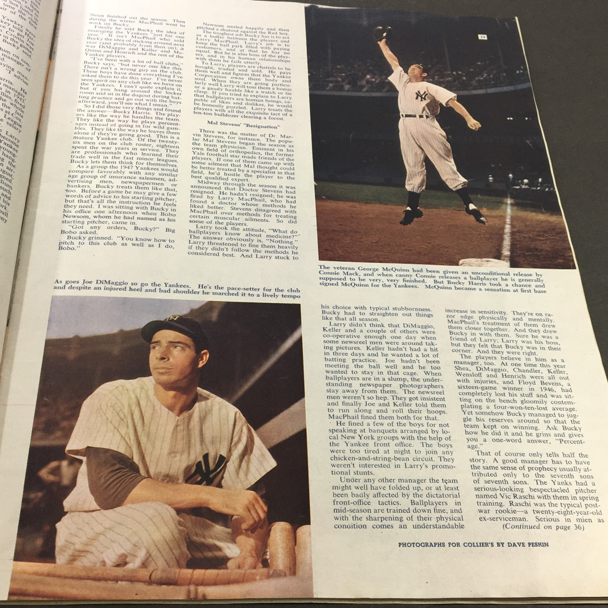 Image from VTG Collier's Magazine October 4 1947 showcasing Joe DiMaggio in the highlighted article about Yankees' dynamics under Bucky Harris.