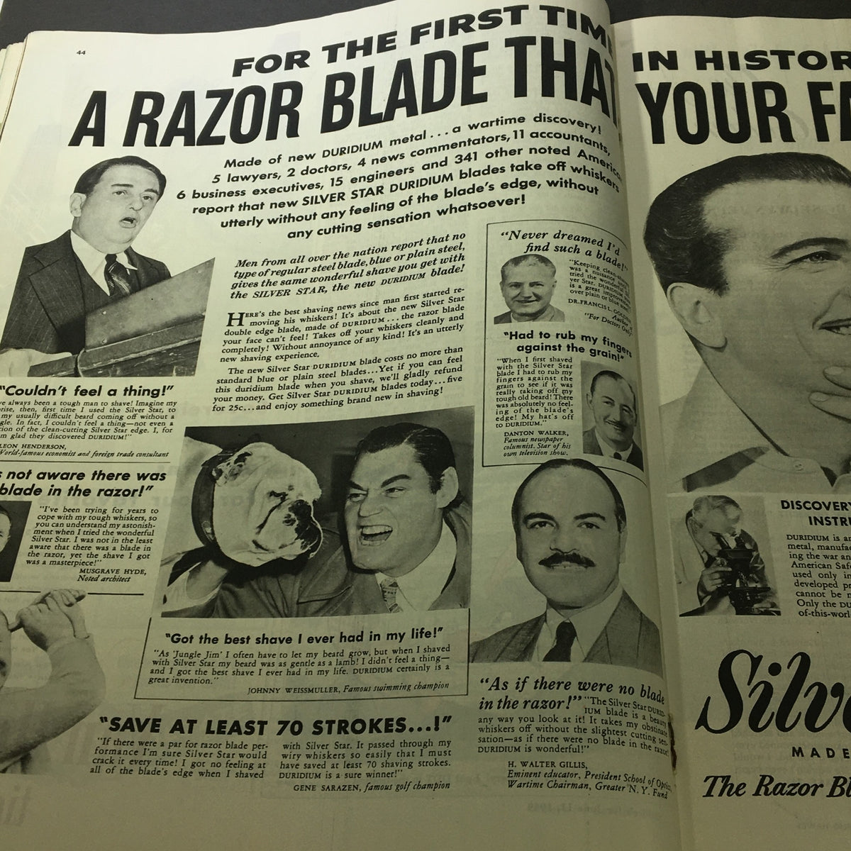 Collier's Magazine June 11 1959 advertisement for Silver Star Durlium razor blades, advertising a revolutionary shaving experience without discomfort.