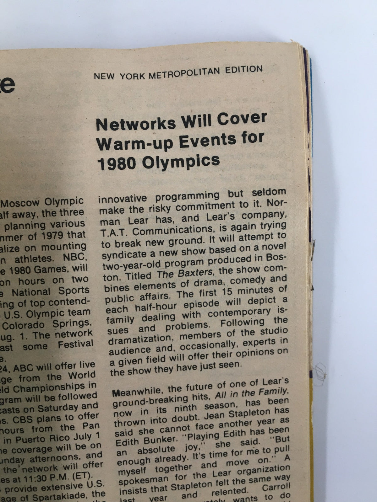 Page from TV Guide Magazine January 6 1979 detailing network coverage for the 1980 Olympics, including programming notes and highlights from 'All in the Family'.