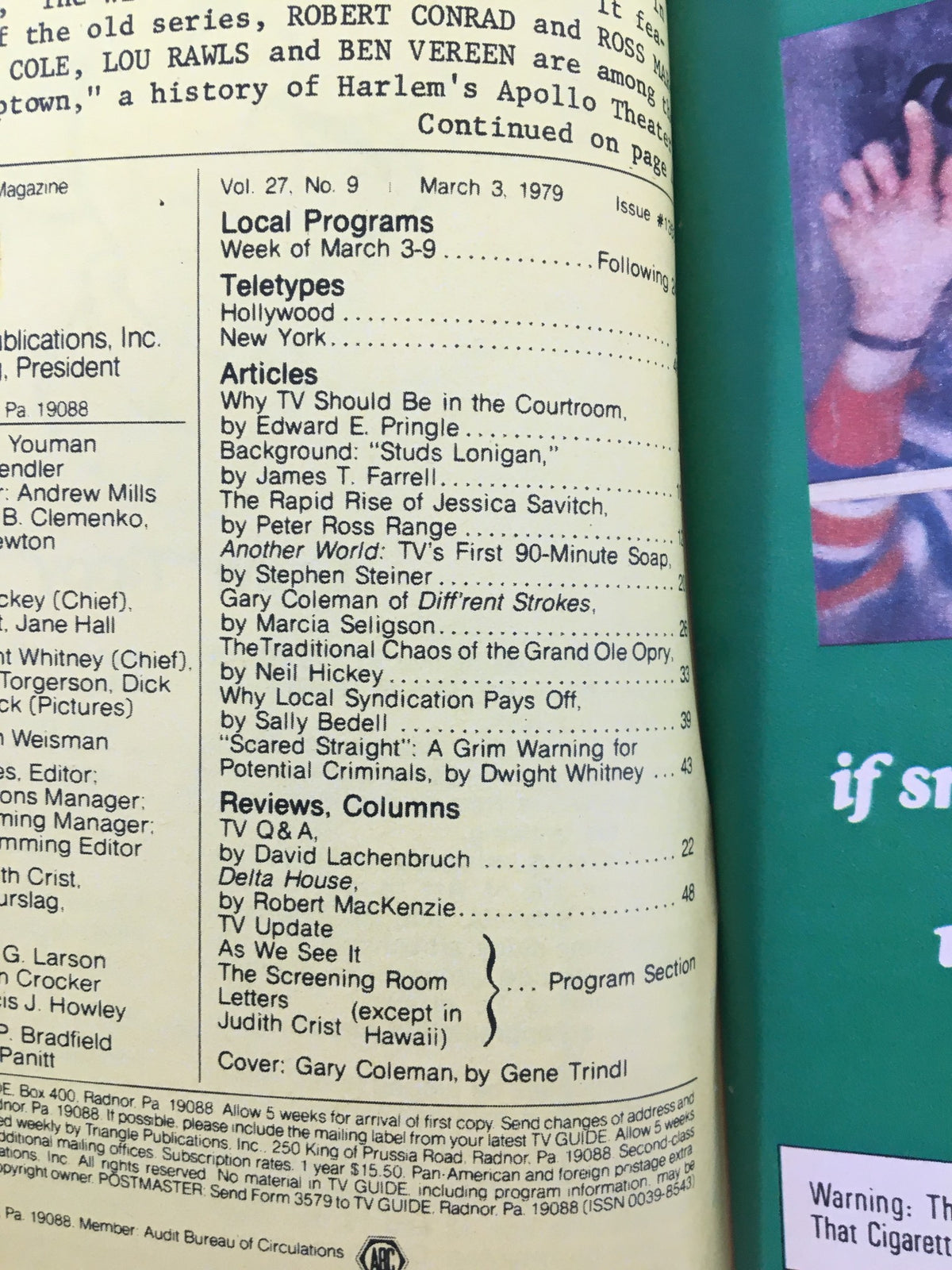 Inside content of TV Guide Magazine March 3, 1979, showcasing local programs and articles about the television landscape of the time, with Gary Coleman featured.