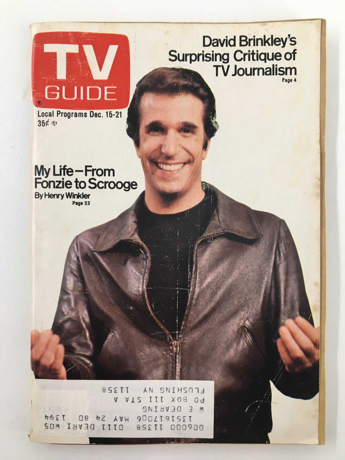 TV Guide Magazine cover from December 15, 1979, featuring Henry Winkler, showcasing the iconic TV star in a leather jacket and capturing the essence of 1970s television culture.