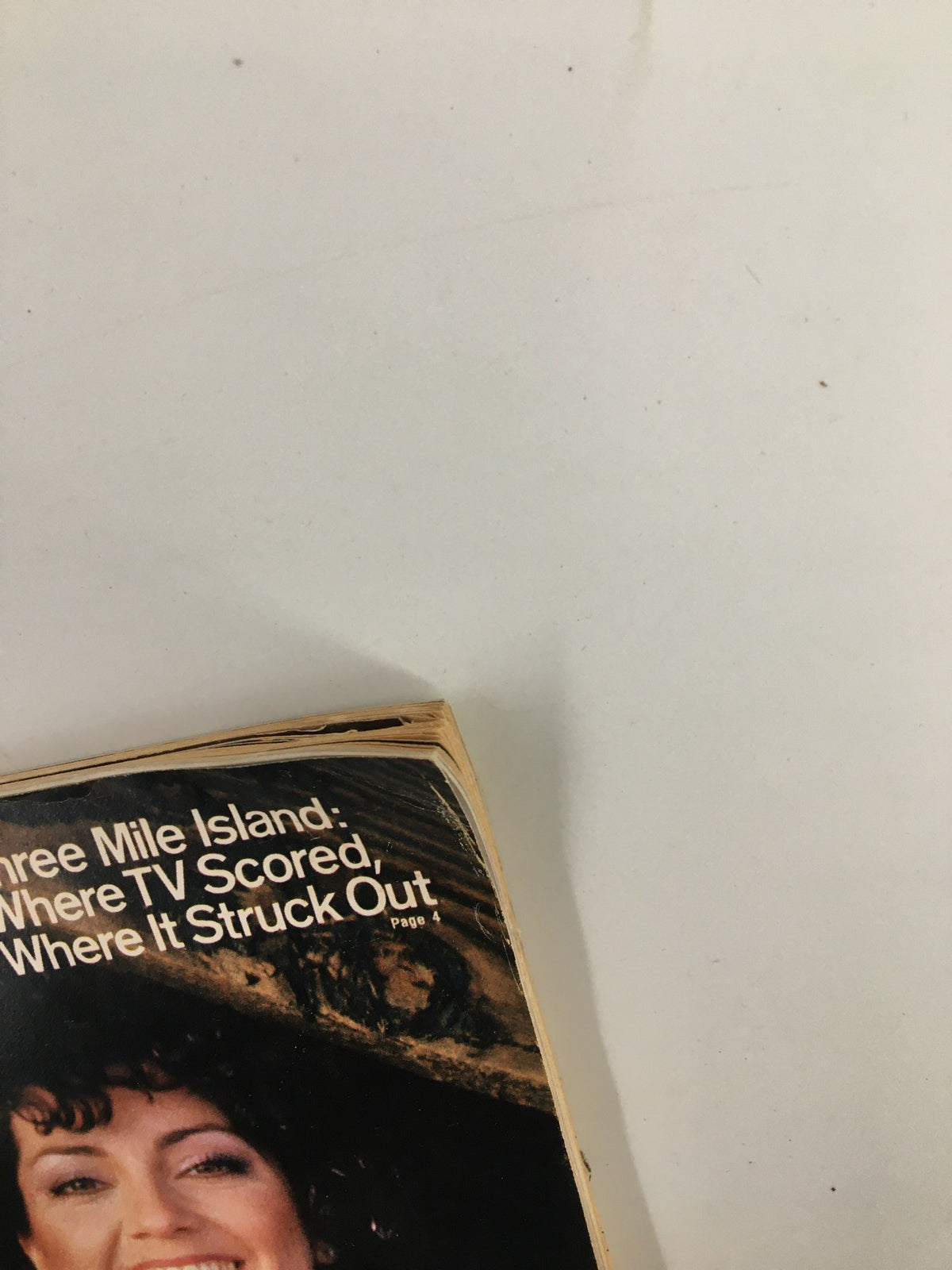Close-up of the corner of the TV Guide Magazine August 4 1979, featuring actress Joyce DeWitt on the cover with some visible wear and vintage charm.