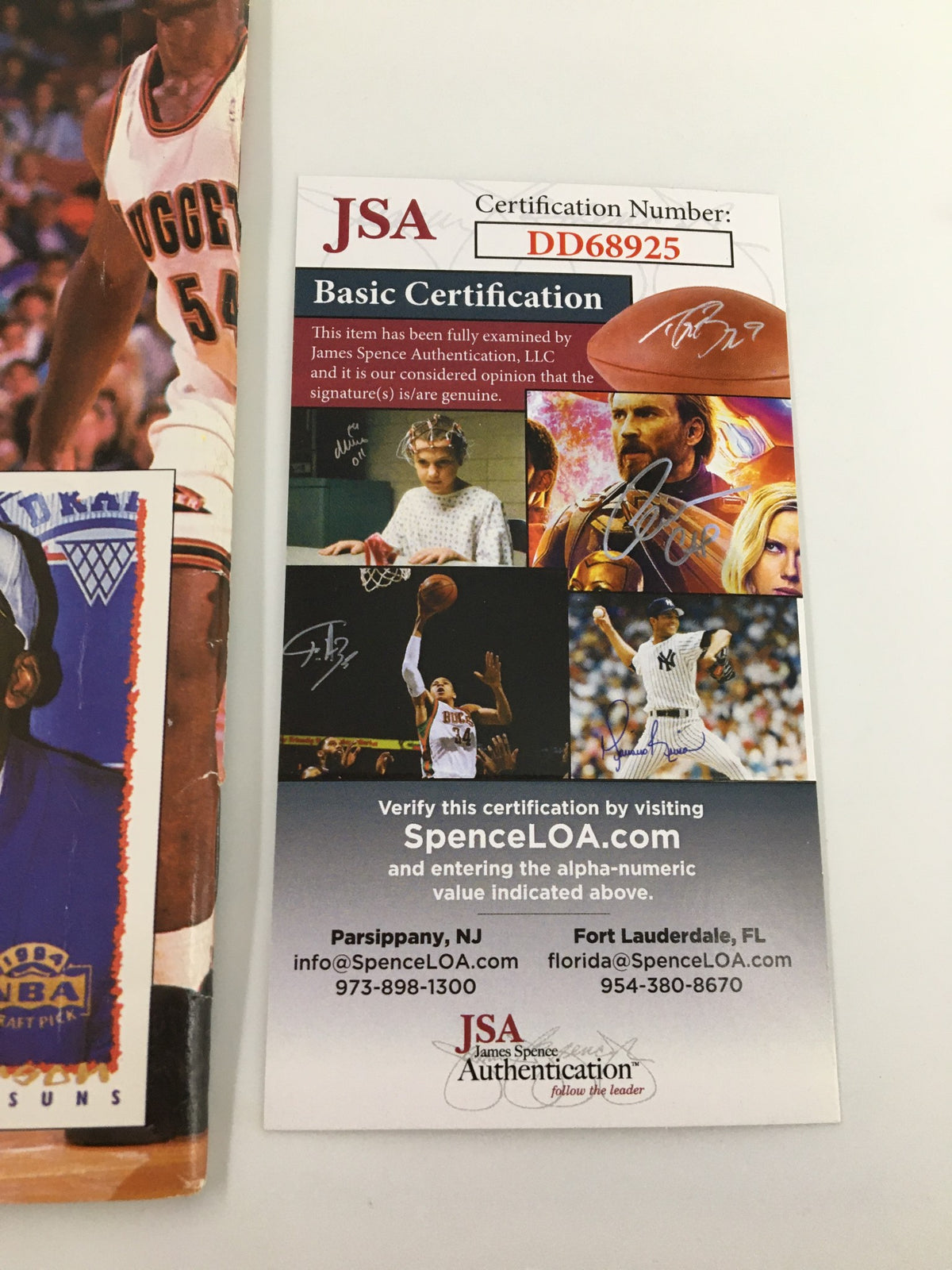 Wesley Person Beckett Basketball #57 April 1995 magazine showing JSA Certification number DD68925 for autographed authenticity.