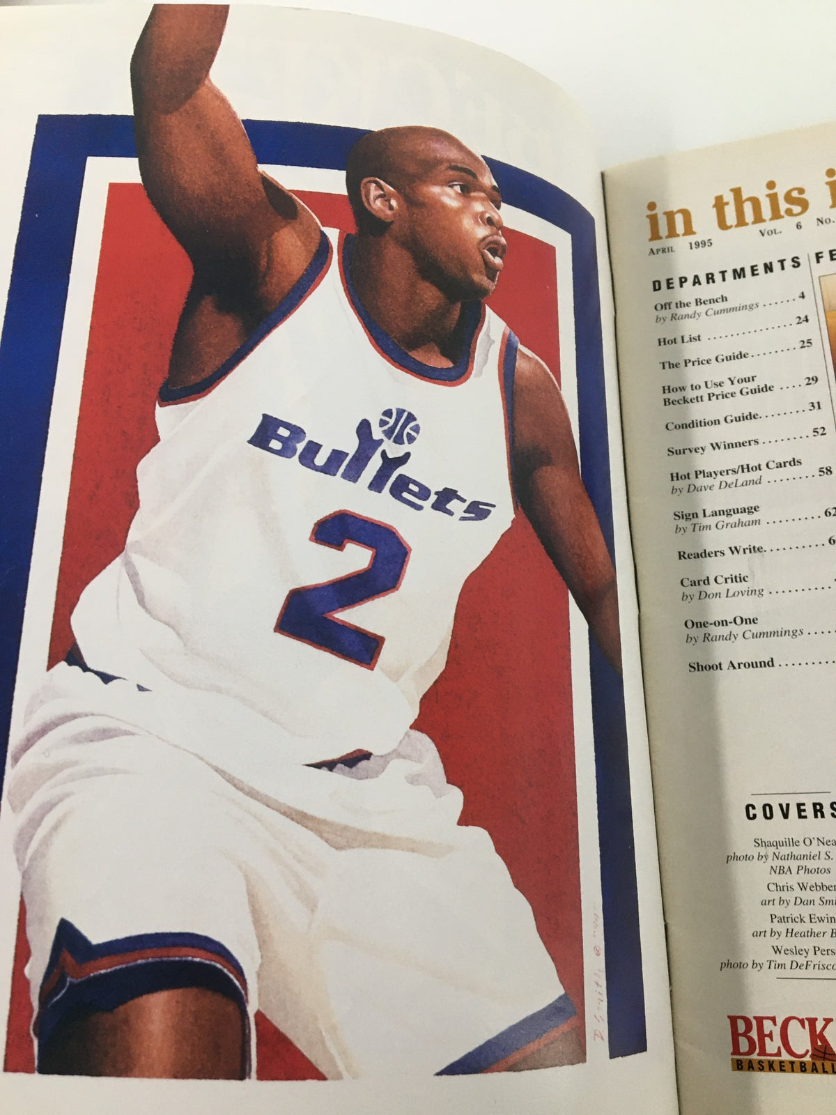 Wesley Person Beckett Basketball #57 April 1995 cover featuring an illustration of a basketball player in a Bullets jersey.