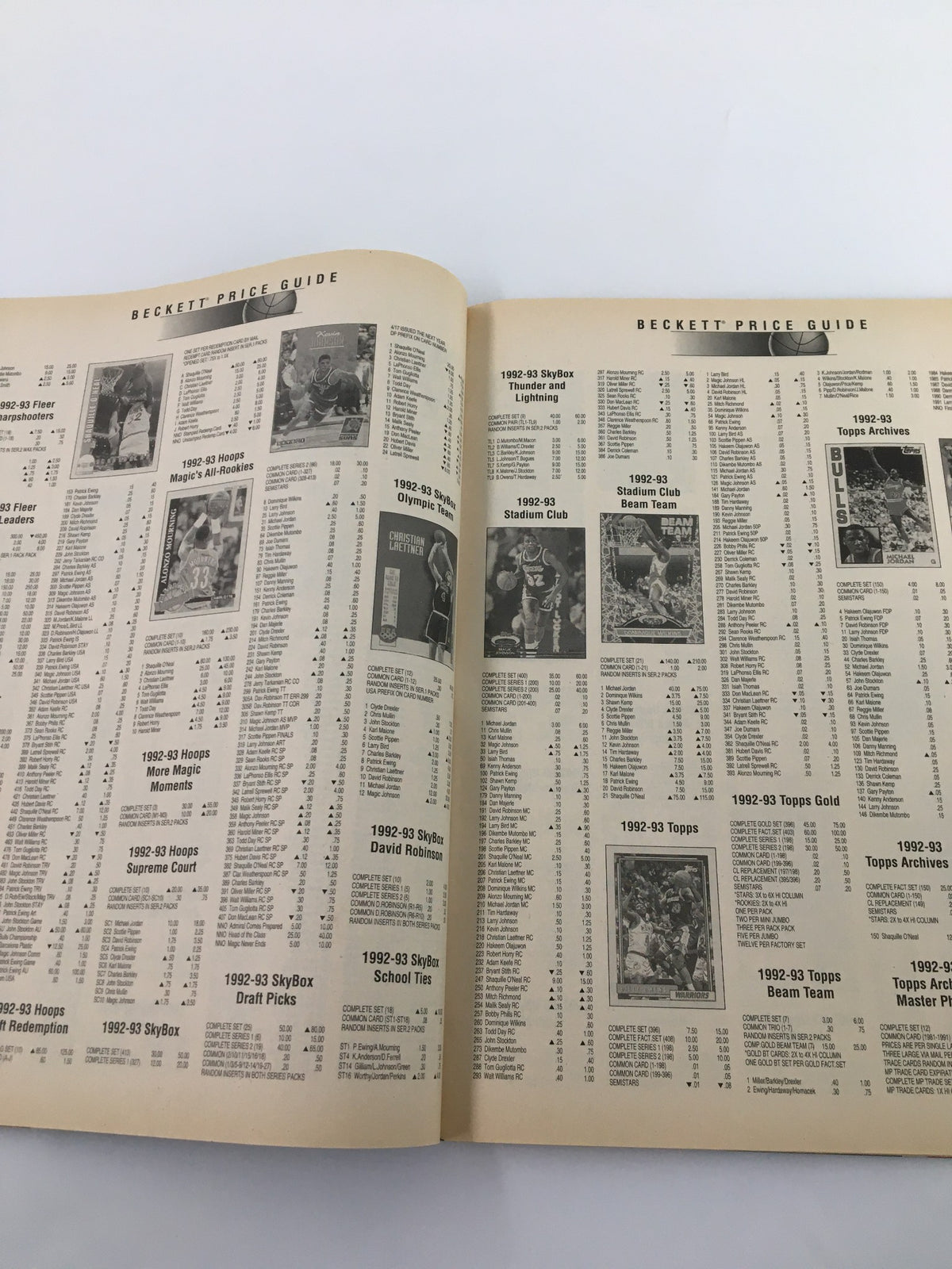 Interior page of Wesley Person Beckett Basketball #57 April 1995 showcasing the Beckett Price Guide with basketball trading cards.
