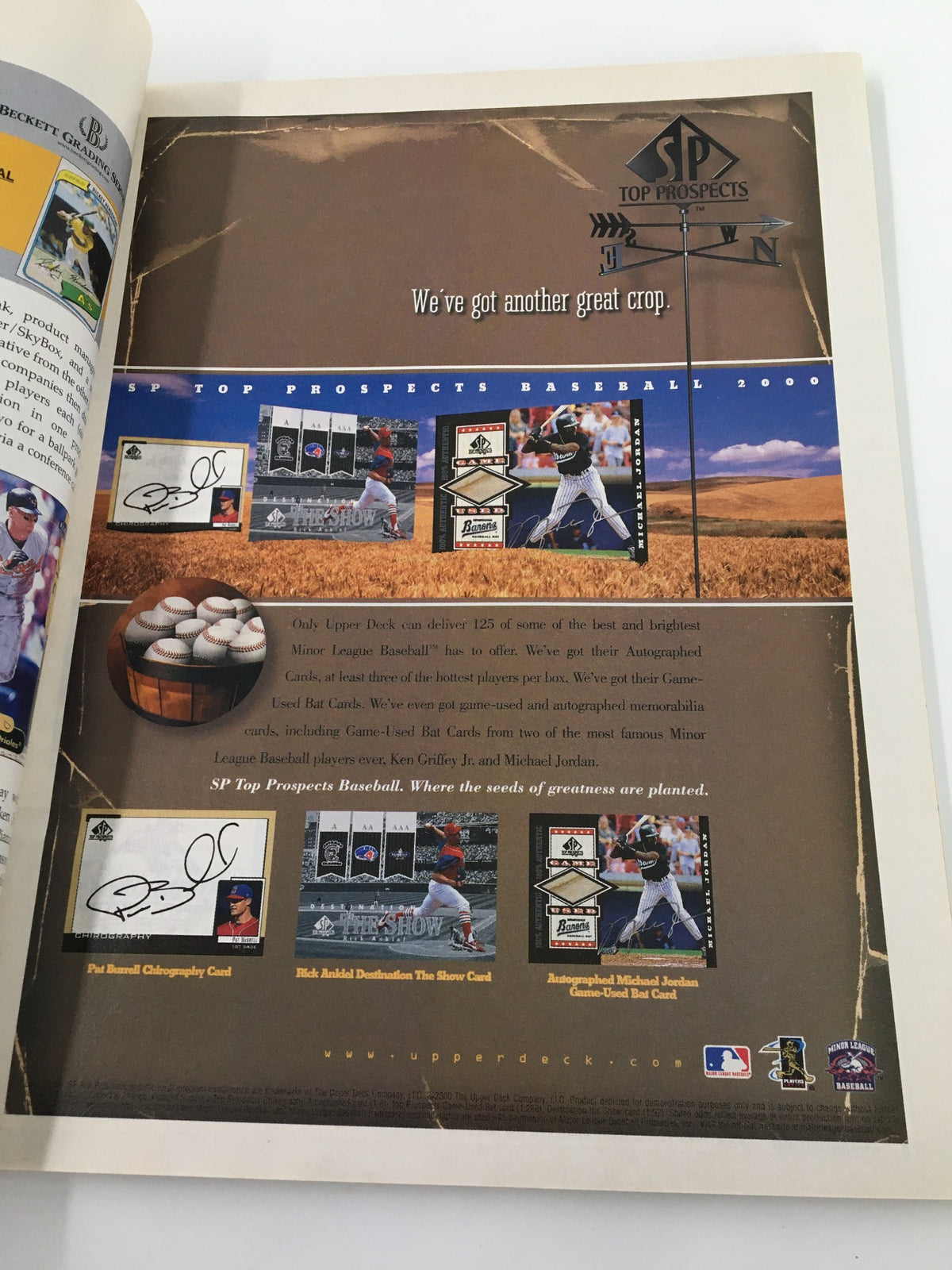 Shawn Green Beckett Baseball #180 March 2000 magazine advertisement for SP Top Prospects Baseball cards.