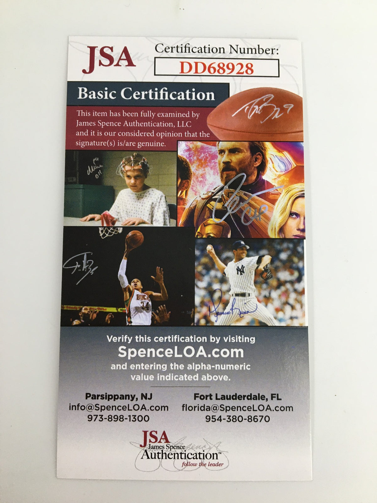 JSA Certification for Shawn Green Beckett Baseball #180 March 2000, showcasing Basic Certification Number DD68928 for authentic autograph verification.