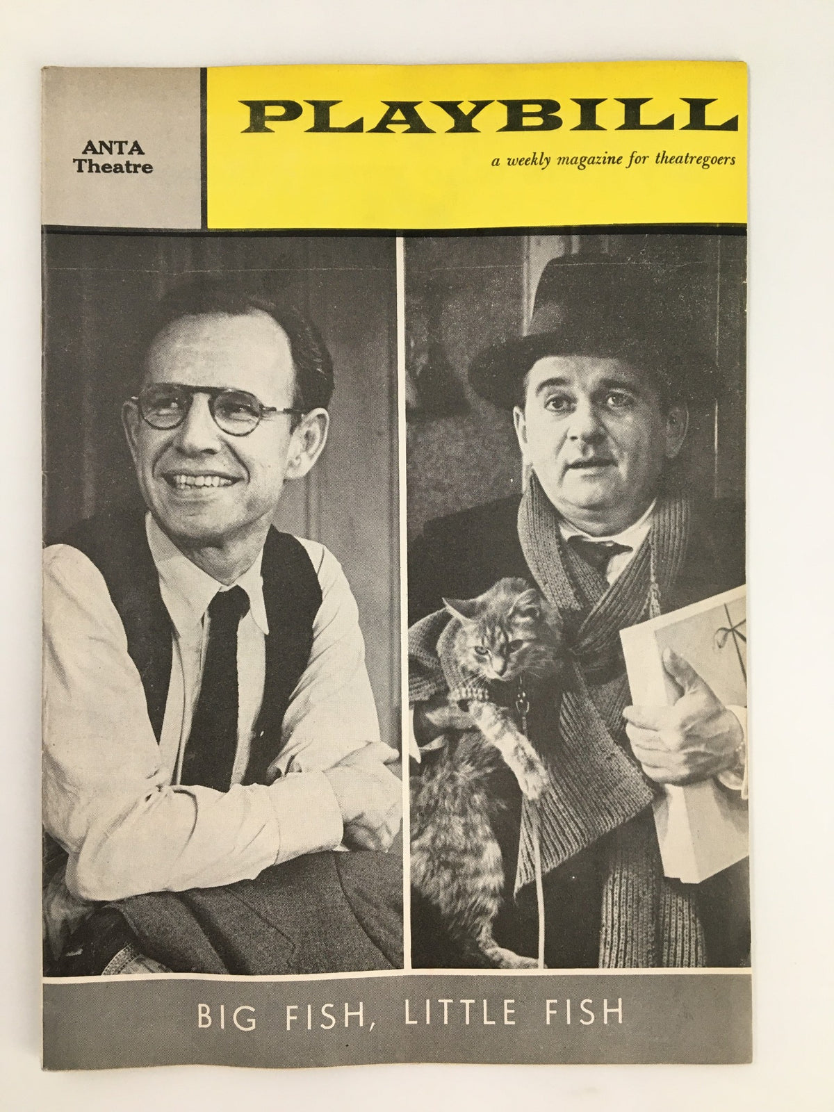 1961 Playbill from Anta Theatre featuring Hume Cronyn and Martin Gabel in Big Fish, Little Fish, showcasing mid-20th century theater memorabilia.