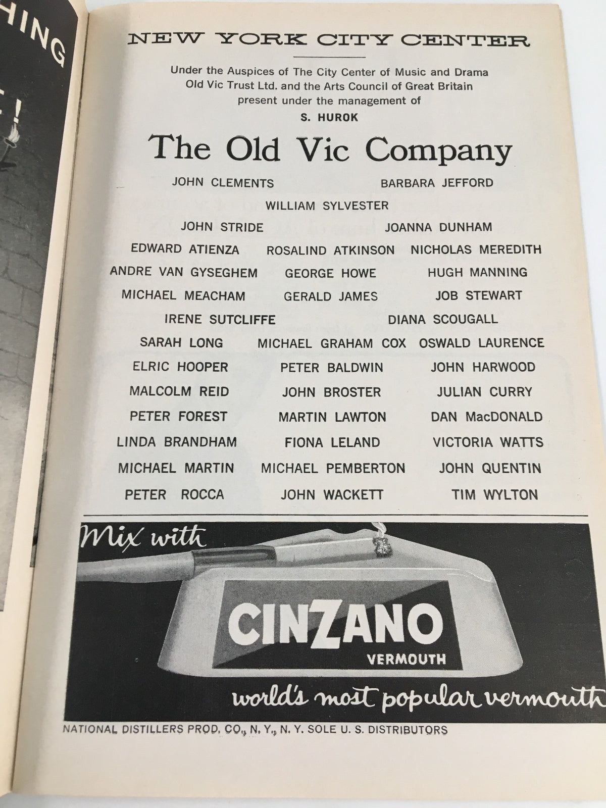 1962 Playbill New York City Center, listing for The Old Vic Company with cast members including Barbara Jefford and John Stride.