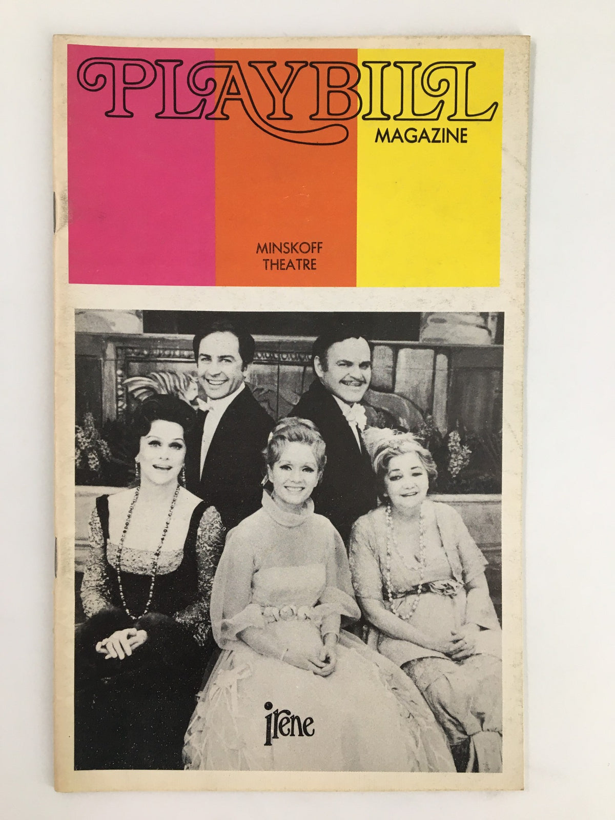 1973 Playbill from Minskoff Theatre featuring cast members of Irene including Debbie Reynolds and George S. Irving.