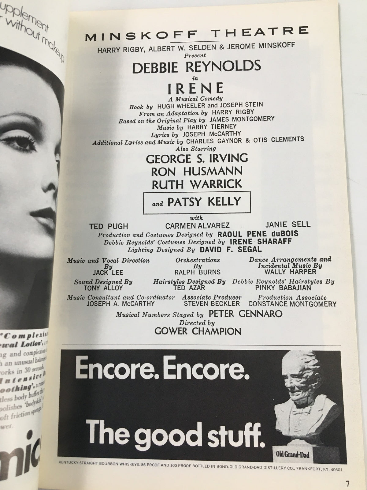 1973 Playbill from Minskoff Theatre listing for Irene, showcasing Debbie Reynolds, George S. Irving, and additional cast details.