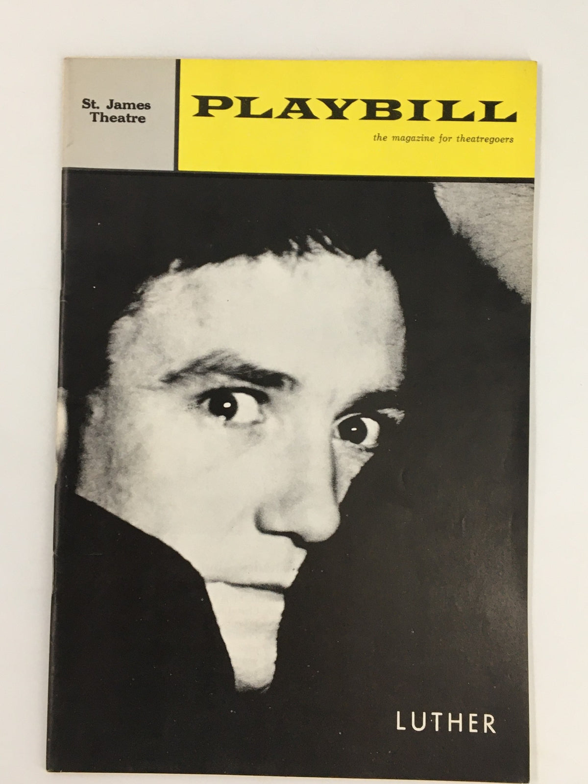 1963 Playbill St. James Theatre featuring a black and white photo of actor Albert Finney in the play Luther.