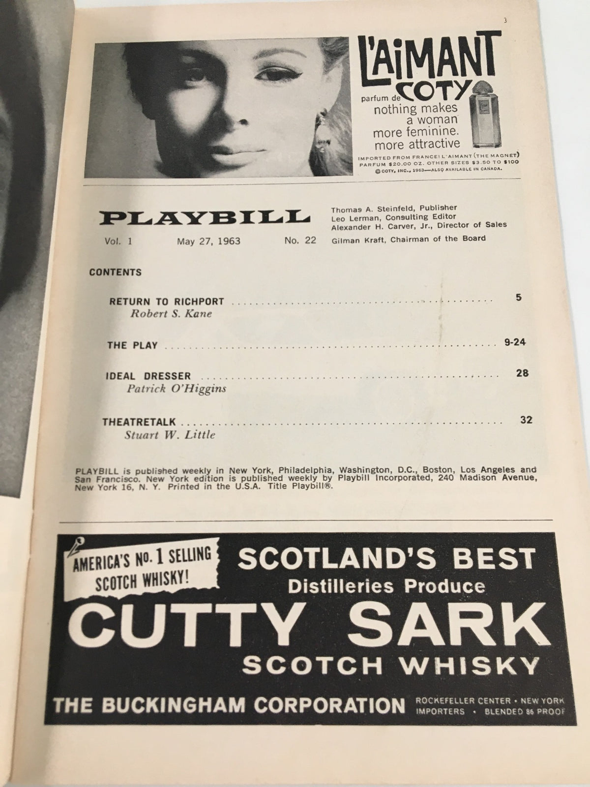 Inside view of the 1963 Playbill from New York City Center with contents and advertisements, highlighting the performance of Bob Fosse and Jack Durant in Pal Joey.