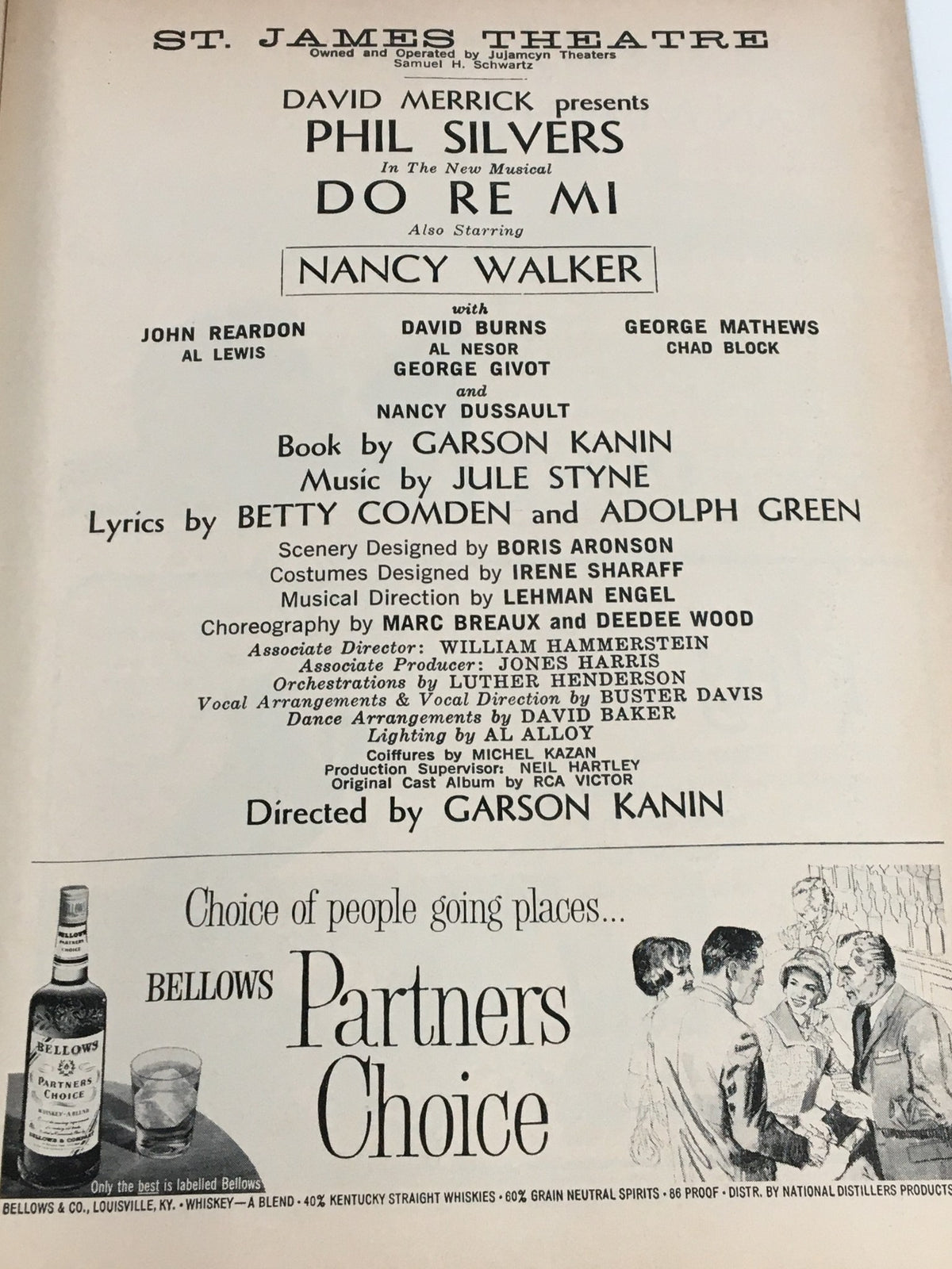 1961 Playbill from St. James Theatre featuring Phil Silvers and Nancy Walker in the musical Do Re Mi, showcasing cast and crew details.