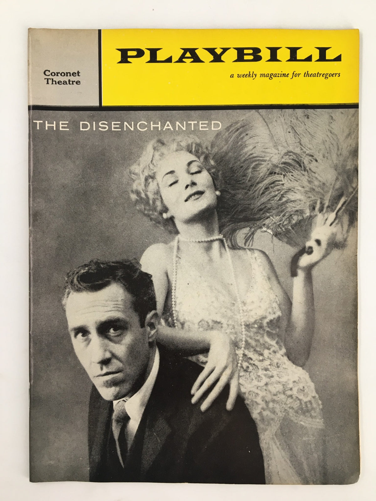 Cover of the 1959 Playbill for 'The Disenchanted' at Coronet Theatre featuring actors Jason Robards Jr. and Rosemary Harris.