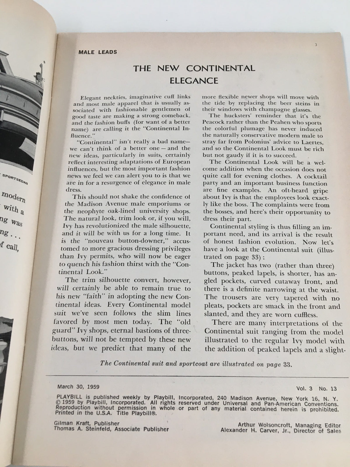 Inside page of the 1959 Playbill for 'The Disenchanted', detailing the male leads and their roles in the production.