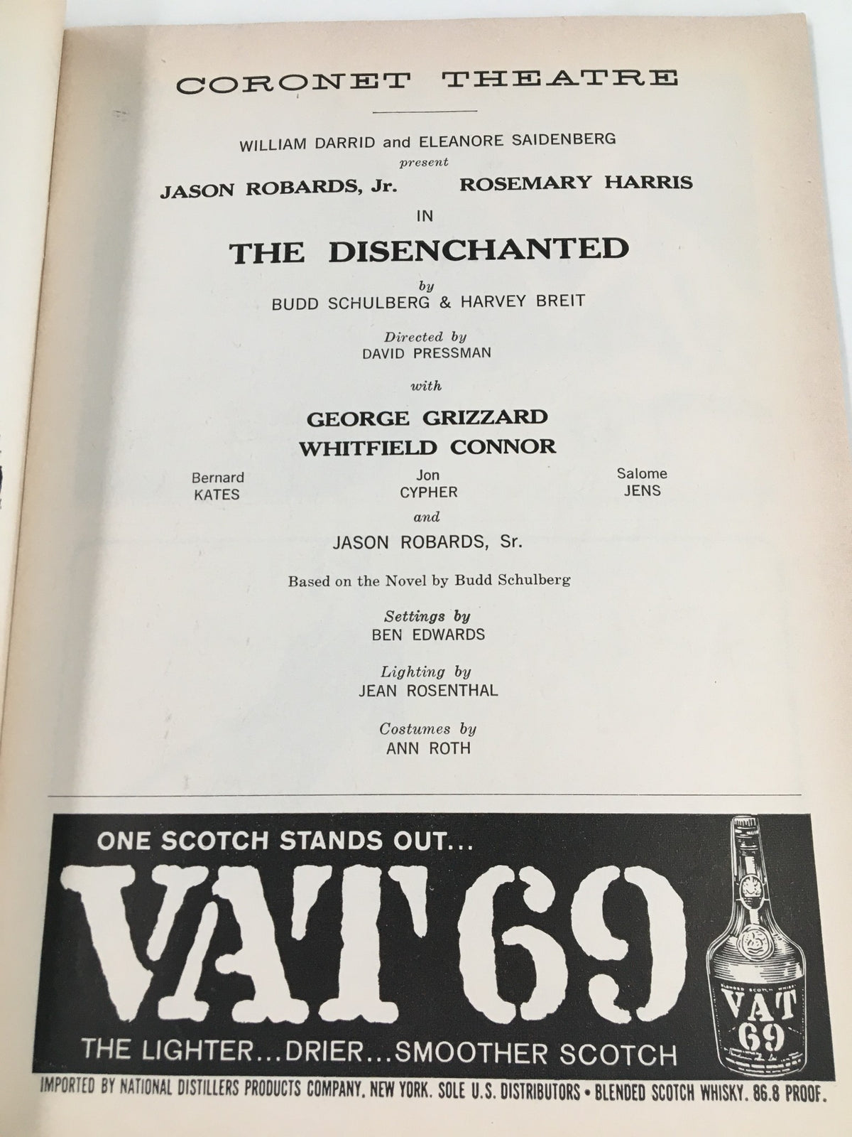 Another inside page of the 1959 Playbill for 'The Disenchanted', showcasing the cast and creative team involved in the theatrical performance.
