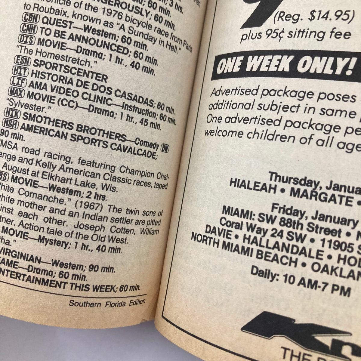 Inside page of TV Guide Magazine January 24 1987 showcasing television programming listings. The page includes show titles and scheduling details relevant to the Southern Florida Edition.