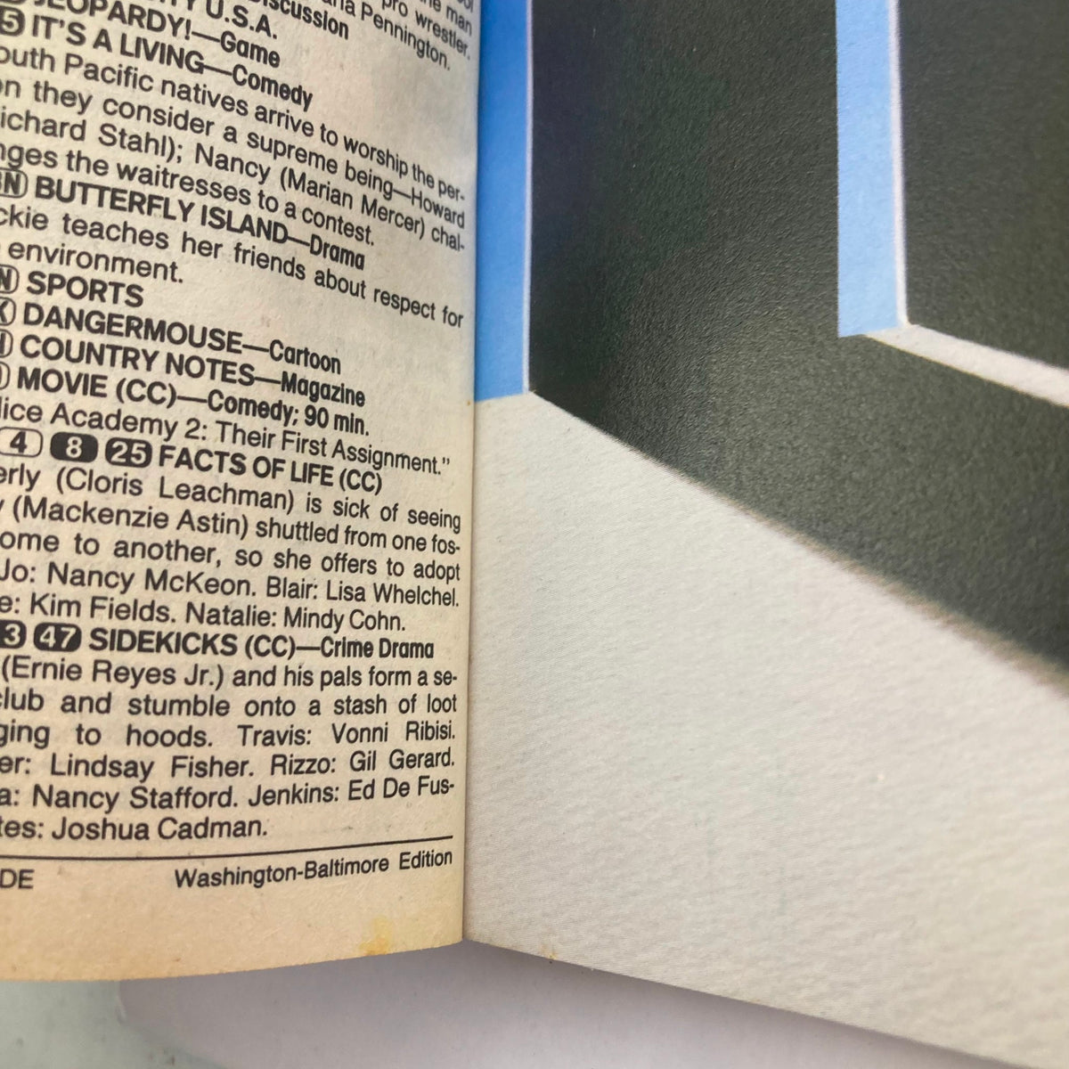 Inside page of TV Guide Magazine from February 28, 1987 featuring a listing of shows including 'Facts of Life' and 'Sidekicks', part of the Valerie Bertinelli Washington-Baltimore edition. Details visible include show titles and descriptions, showcasing the magazine's vintage television programming.