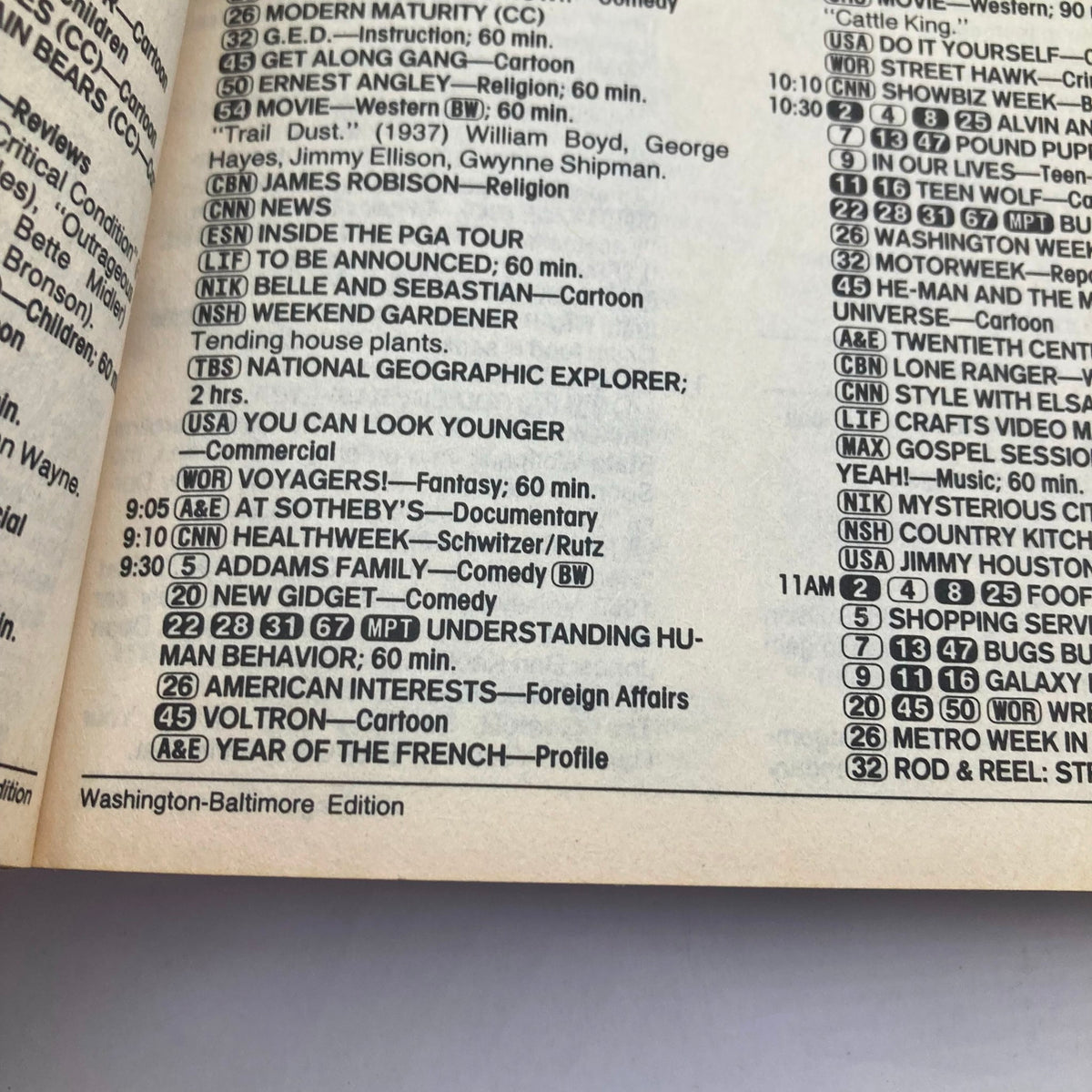 TV Guide Magazine January 31 1987 editorial page listing show schedules and programs for Washington-Baltimore edition, featuring classic TV shows like The Addams Family and others.