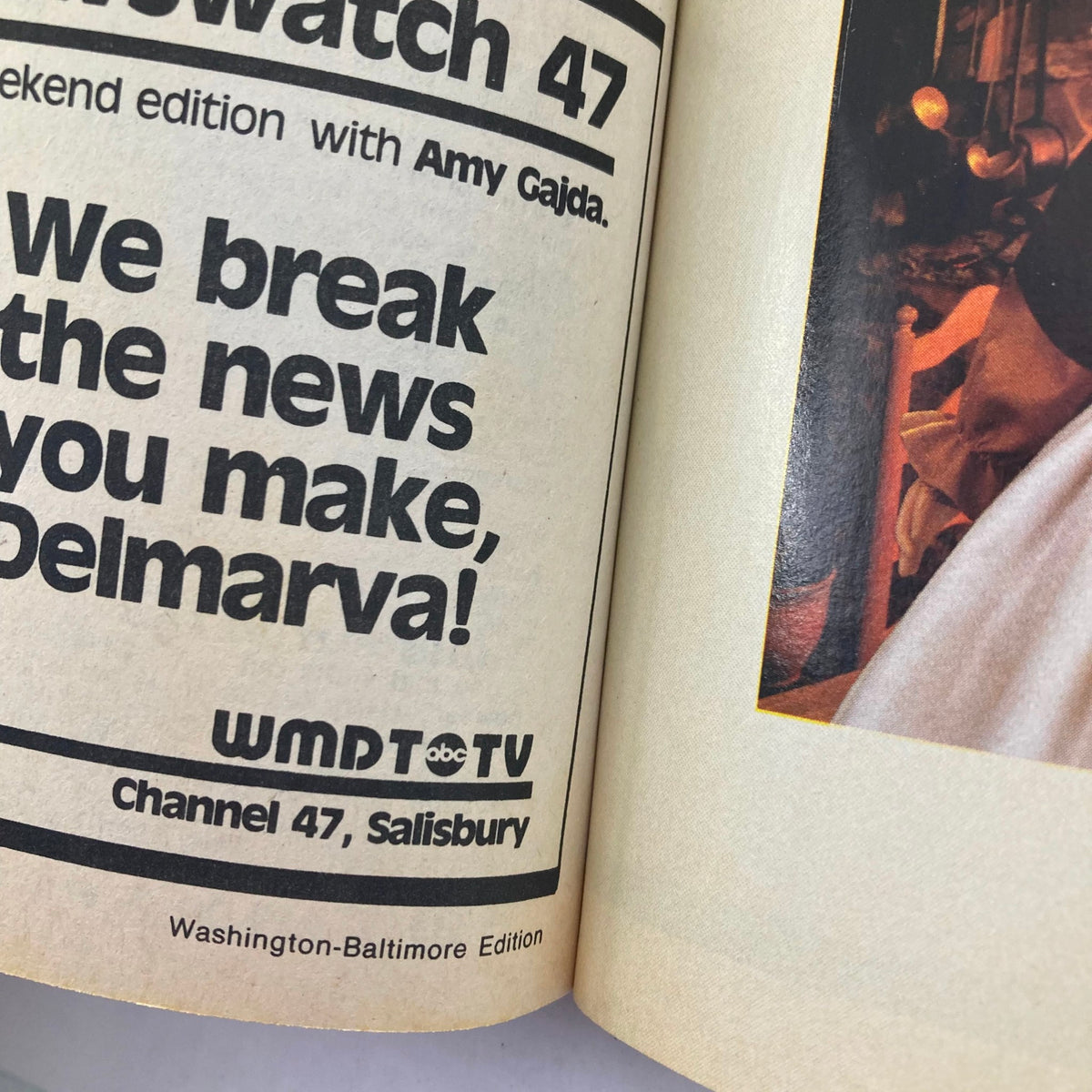 Inside page of TV Guide Magazine March 23, 1985, featuring WMPT Channel 47 TV listings and news announcement for Salisbury, Washington-Baltimore Edition.