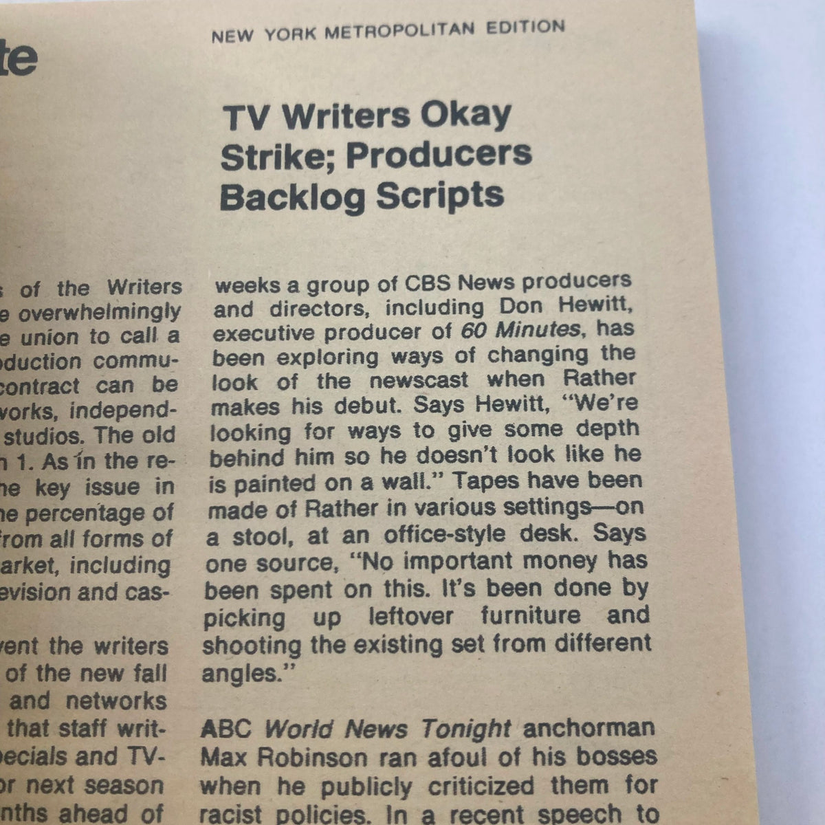Interior page of the TV Guide Magazine February 21 1981, detailing an article about the impact of the TV writers' strike and its effects on programming.