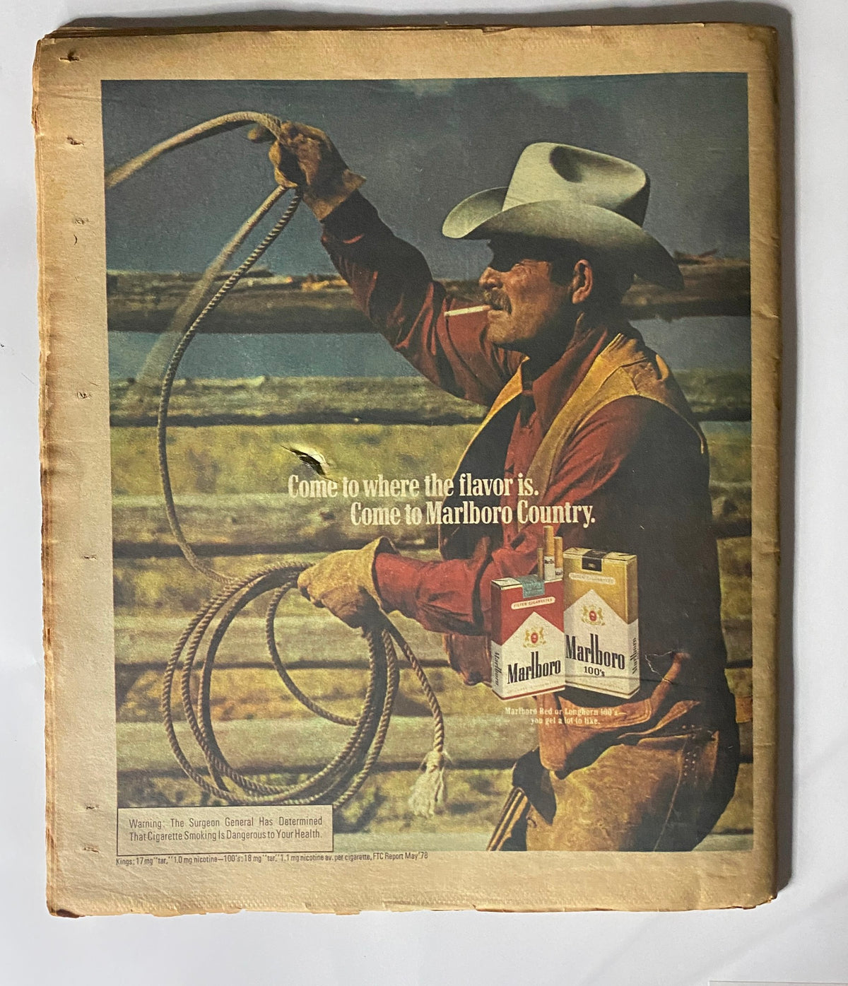 Back cover of VTG Rolling Stone Magazine May 31, 1979, featuring a Marlboro advertisement with a cowboy, emphasizing the vintage appeal of the issue.