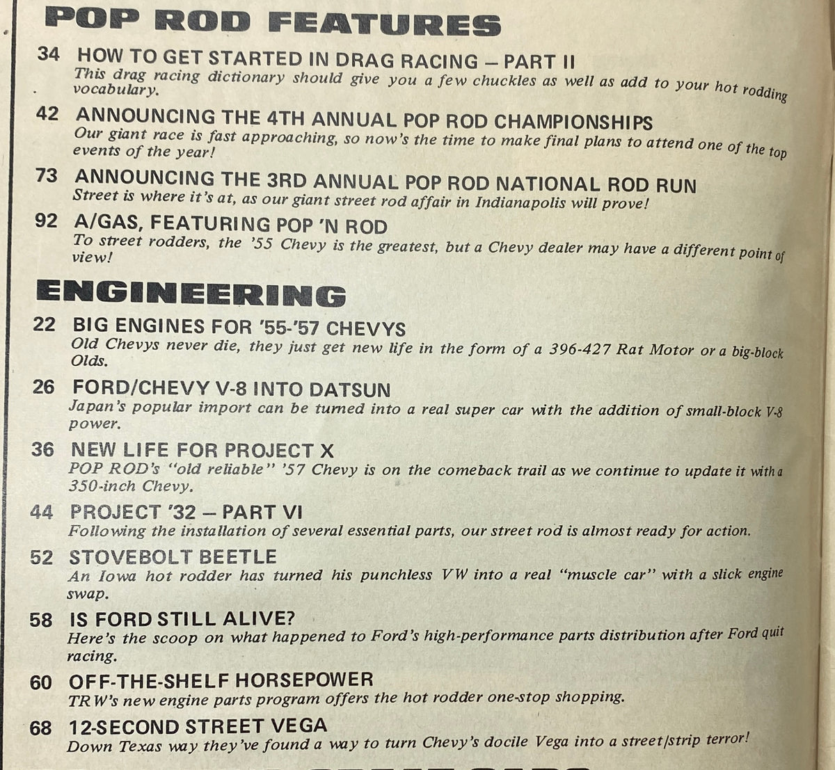 Popular Hot Rodding Magazine August 1972 Off-The-Shelf Horsepower No Label