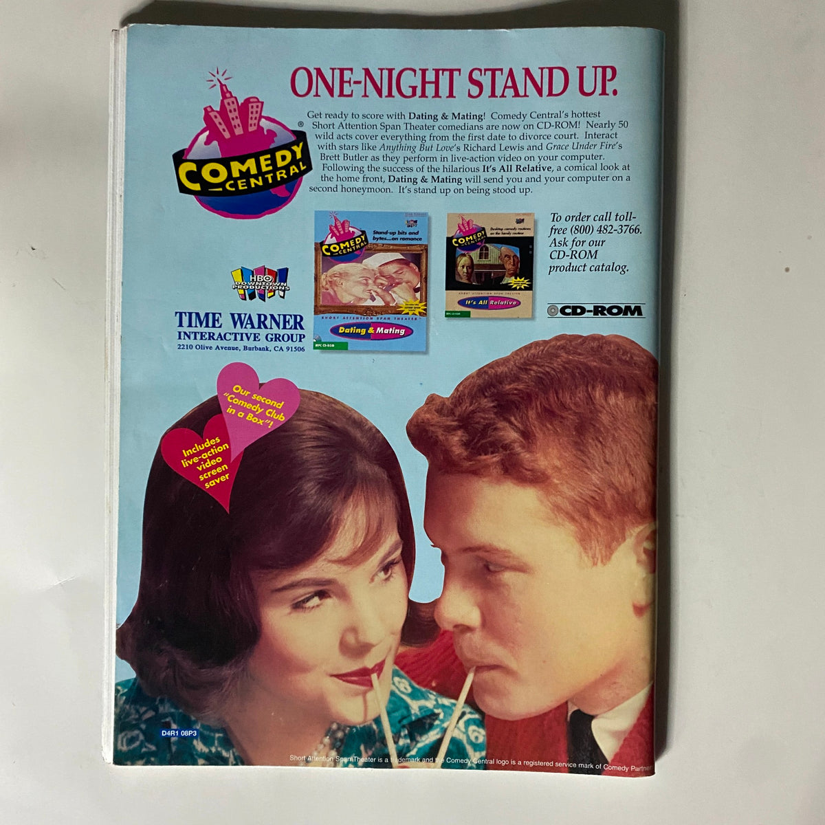 Back cover of The Comedy Magazine April 2000 Issue #15 advertising Comedy Central products, showcasing the magazine's retro charm.