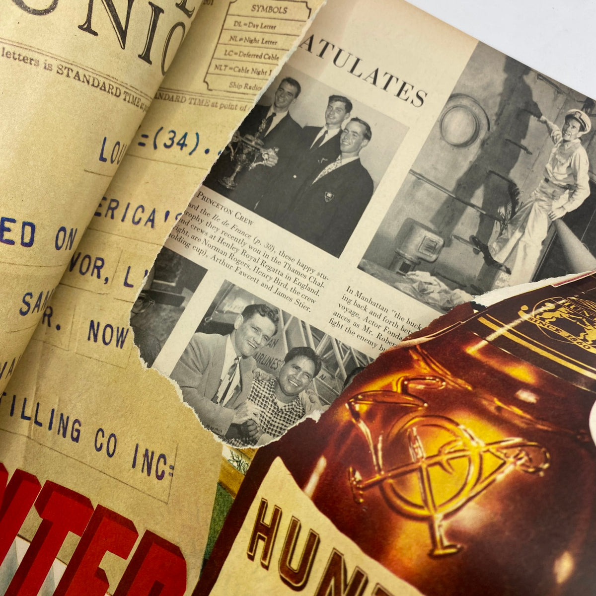Close-up of vintage page layout from the August 8, 1949, Life Magazine with congratulatory notices, including imagery of the Princeton Crew, part of the VTG Life Magazine series.