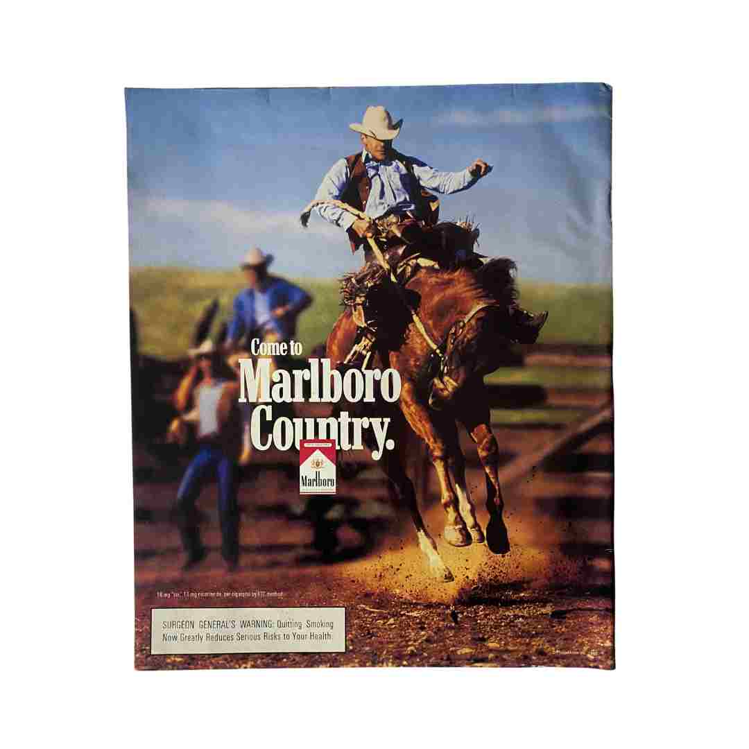 Vintage advertisement for Marlboro cigarettes featuring a cowboy on horseback with the slogan 'Come to Marlboro Country', separate from the main content of Rolling Stone Magazine April 3, 1997 Issue #757.