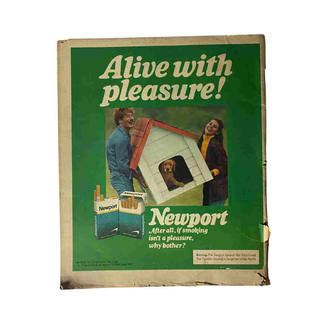 Back cover of VTG Rolling Stone Magazine May 4, 1981 Issue 343 with an advertisement for Newport cigarettes featuring a couple and a dog in a playful setting.