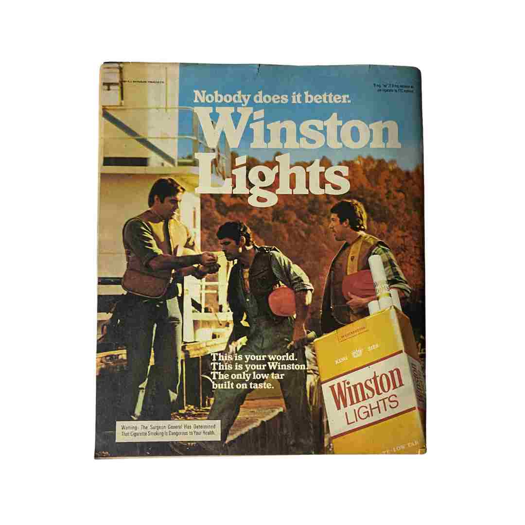 Cover of Rolling Stone Magazine from November 26, 1981, featuring William 'Bill' Hurt. The magazine showcases a vintage advertisement for Winston Lights cigarettes, emphasizing 'Nobody does it better' with a visual of three individuals on a dock.