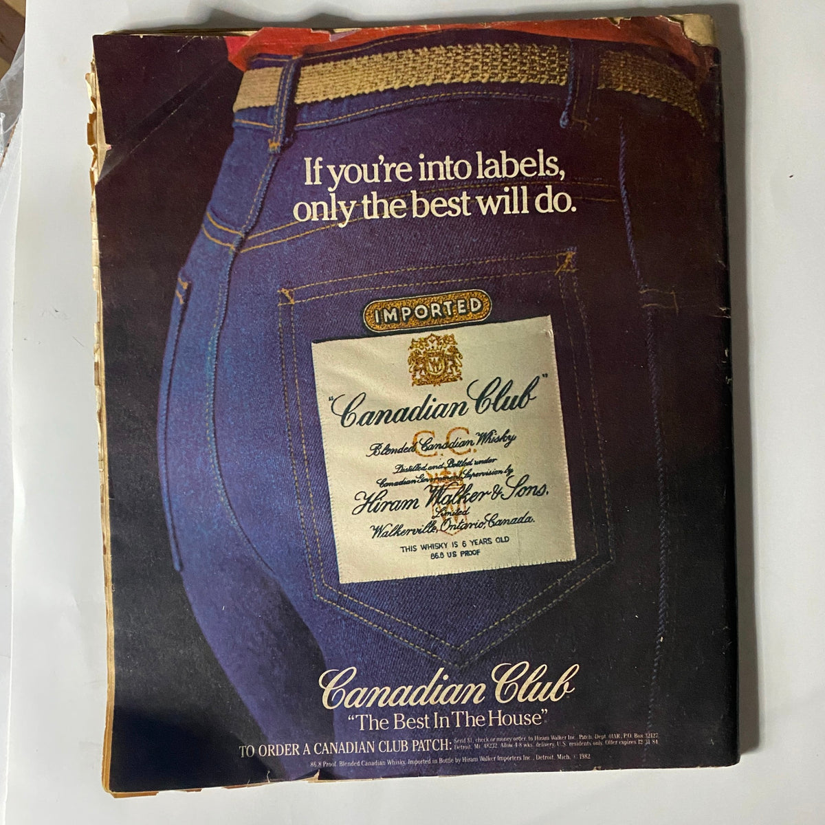 Back cover of the VTG Rolling Stone Magazine October 27, 1983 Issue 407, featuring an advertisement for Canadian Club whiskey with a denim background.