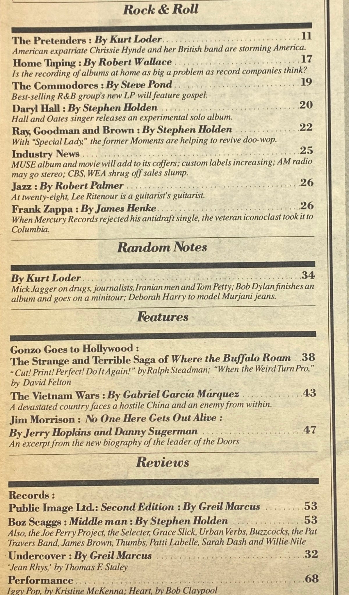 Interior page showing article contents related to The Pretenders from VTG Rolling Stone Magazine May 29, 1980, Issue 318.