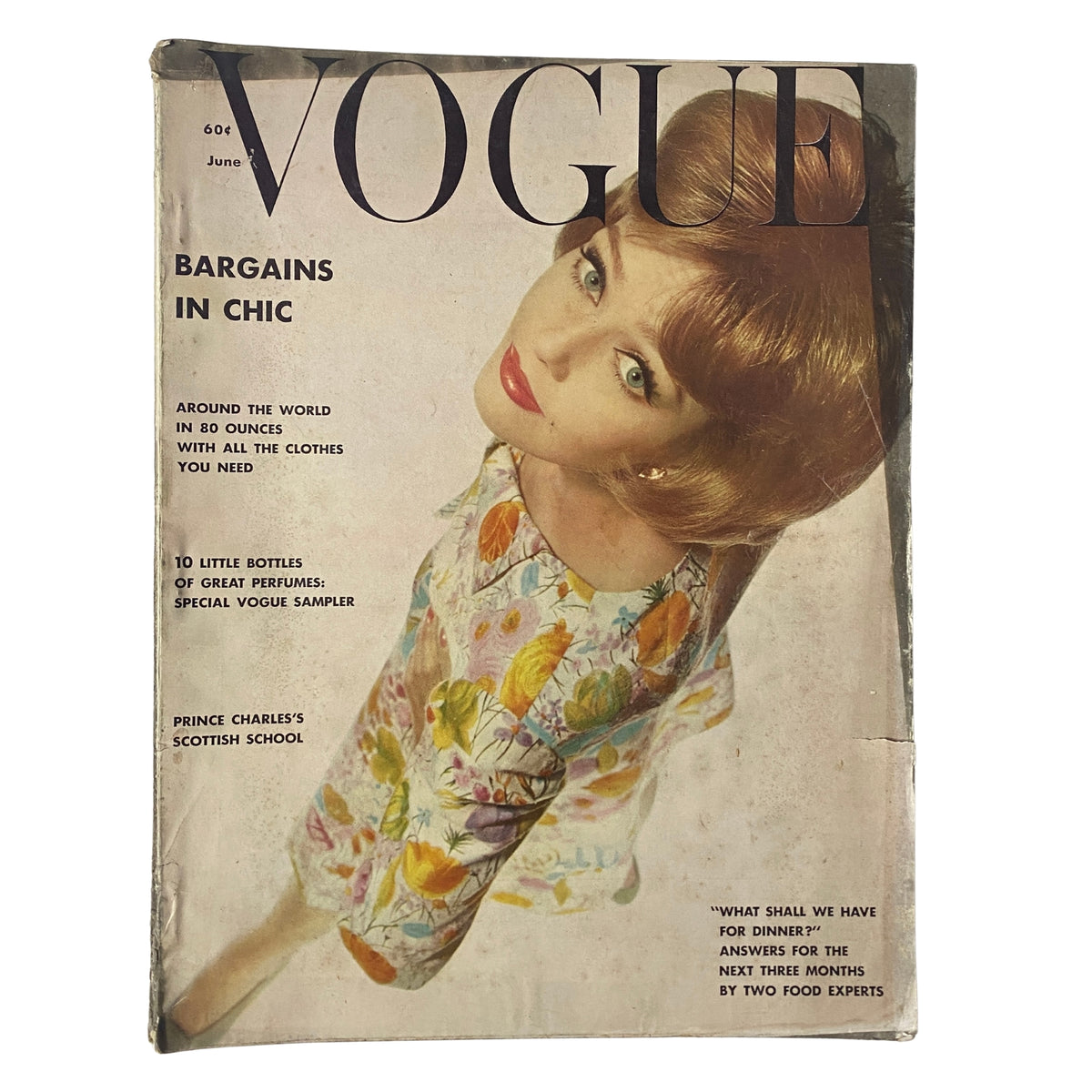 Vogue Magazine June 1962 featuring model Ina Balke on the cover, showcasing vibrant summer fashion with floral patterns.