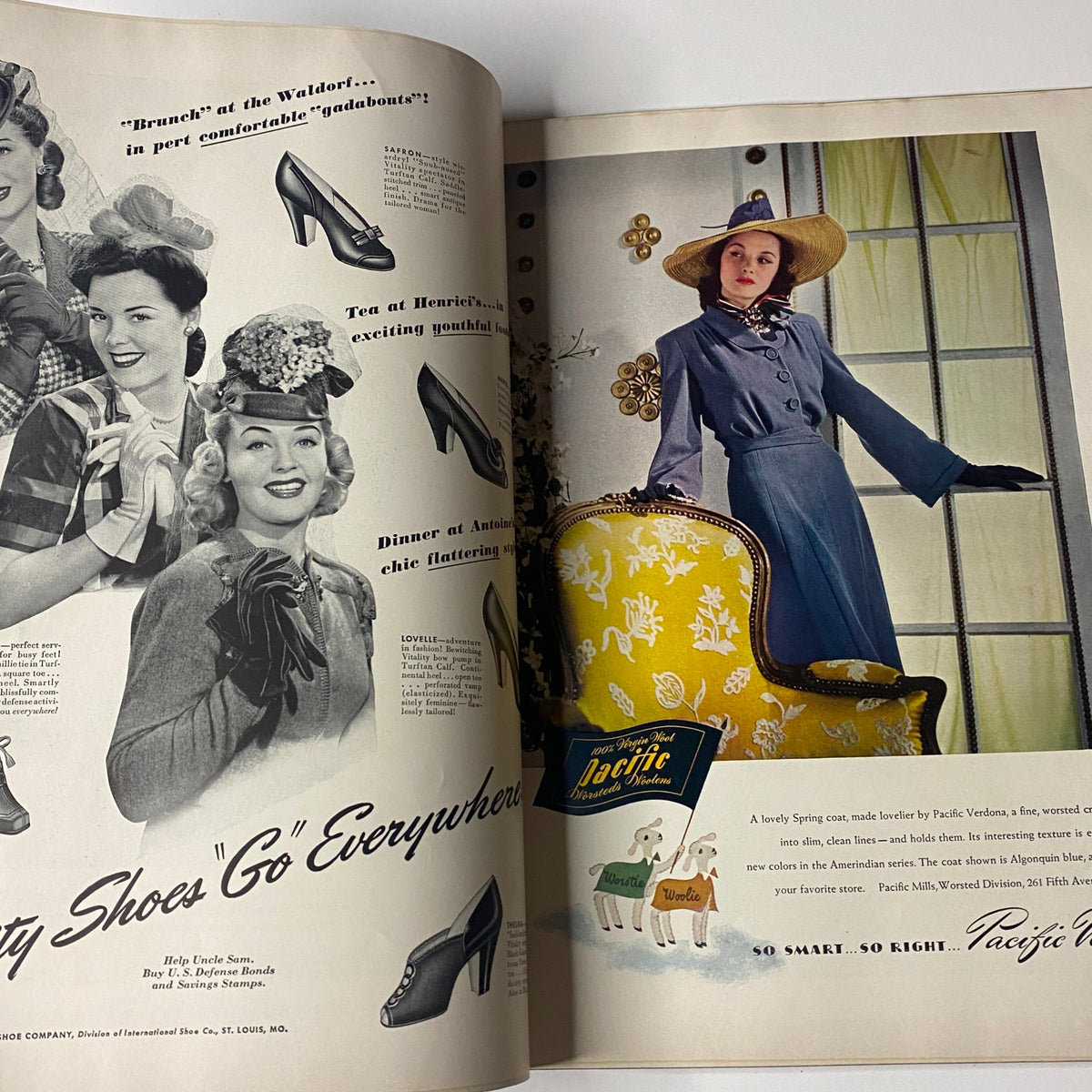 Vogue Magazine February 1, 1942 Life in Wartime Women in the Morale Corps - an advertisement featuring stylish women's shoes, illustrating the fashion trends of the early 1940s.