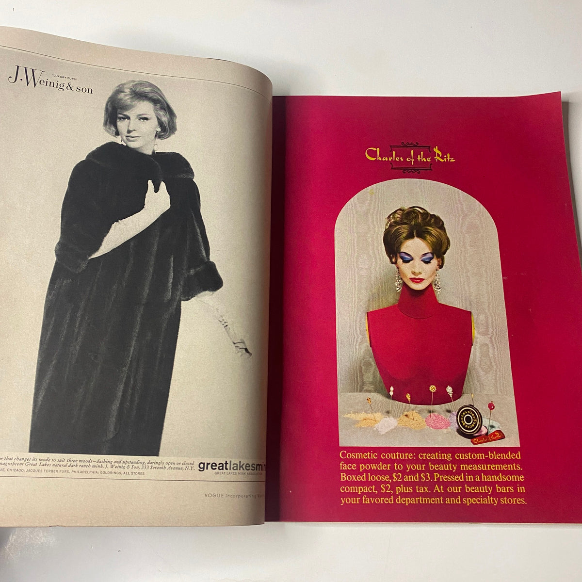 Advertisement for J. Wennig & Son featured in Vogue Magazine November 1, 1961 highlighting a female model dressed in luxurious furs complemented by sophisticated styling.