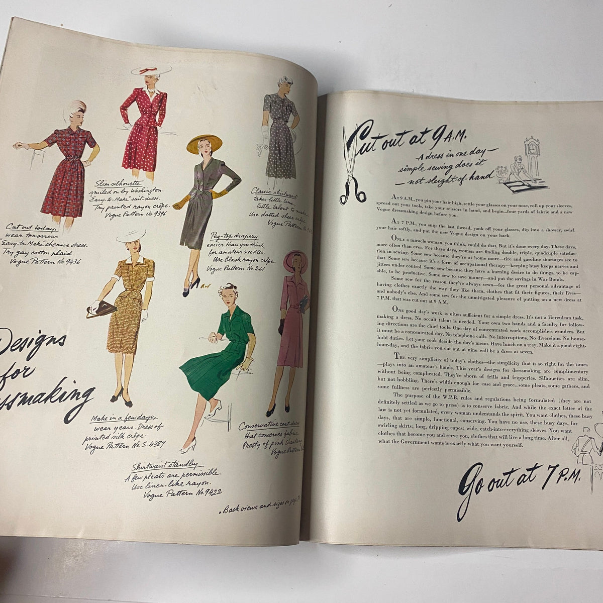 Vogue Magazine June 15, 1942 Good Buys for Summer by Horst P. Horst featuring a stylish illustration of women's dresses designed for summer, emphasizing practical yet fashionable clothing.