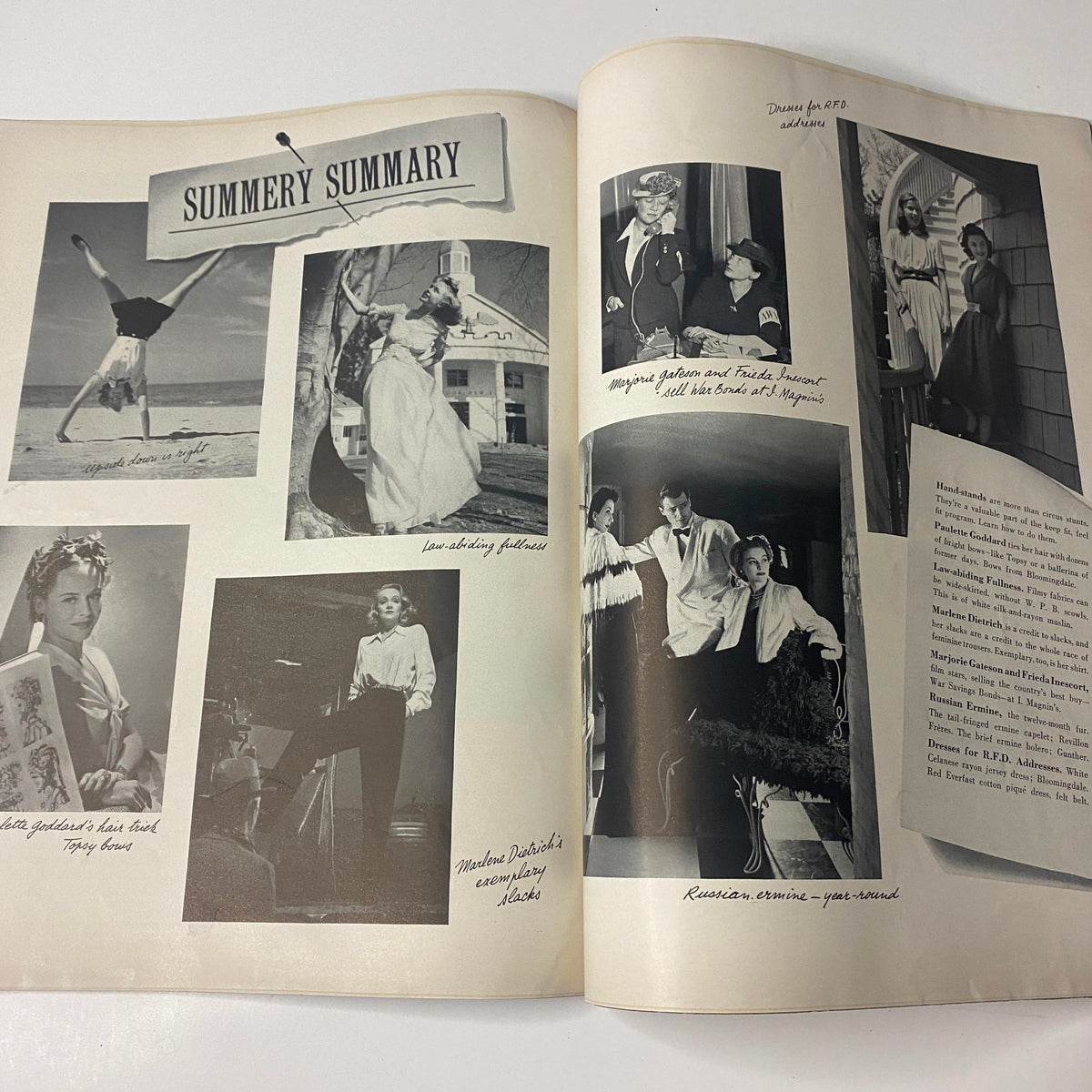 Vogue Magazine June 15, 1942 Good Buys for Summer by Horst P. Horst presenting a collage of black and white photographs showcasing summer fashion highlights and stylish poses.