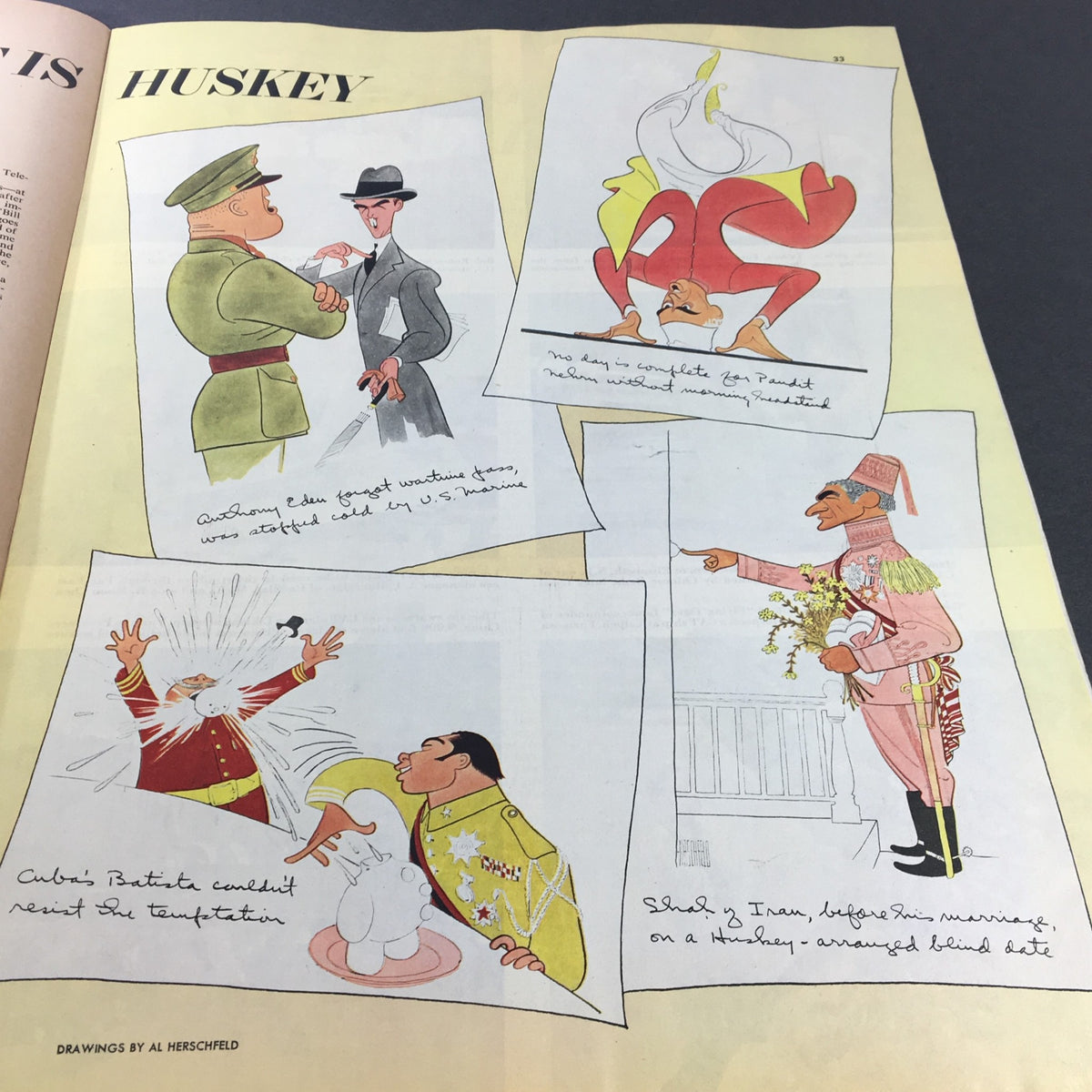 VTG Collier's Magazine August 11 1951, showcasing humorous illustrations by Al Herschfeld, depicting interactions between historical figures and their amusing circumstances.