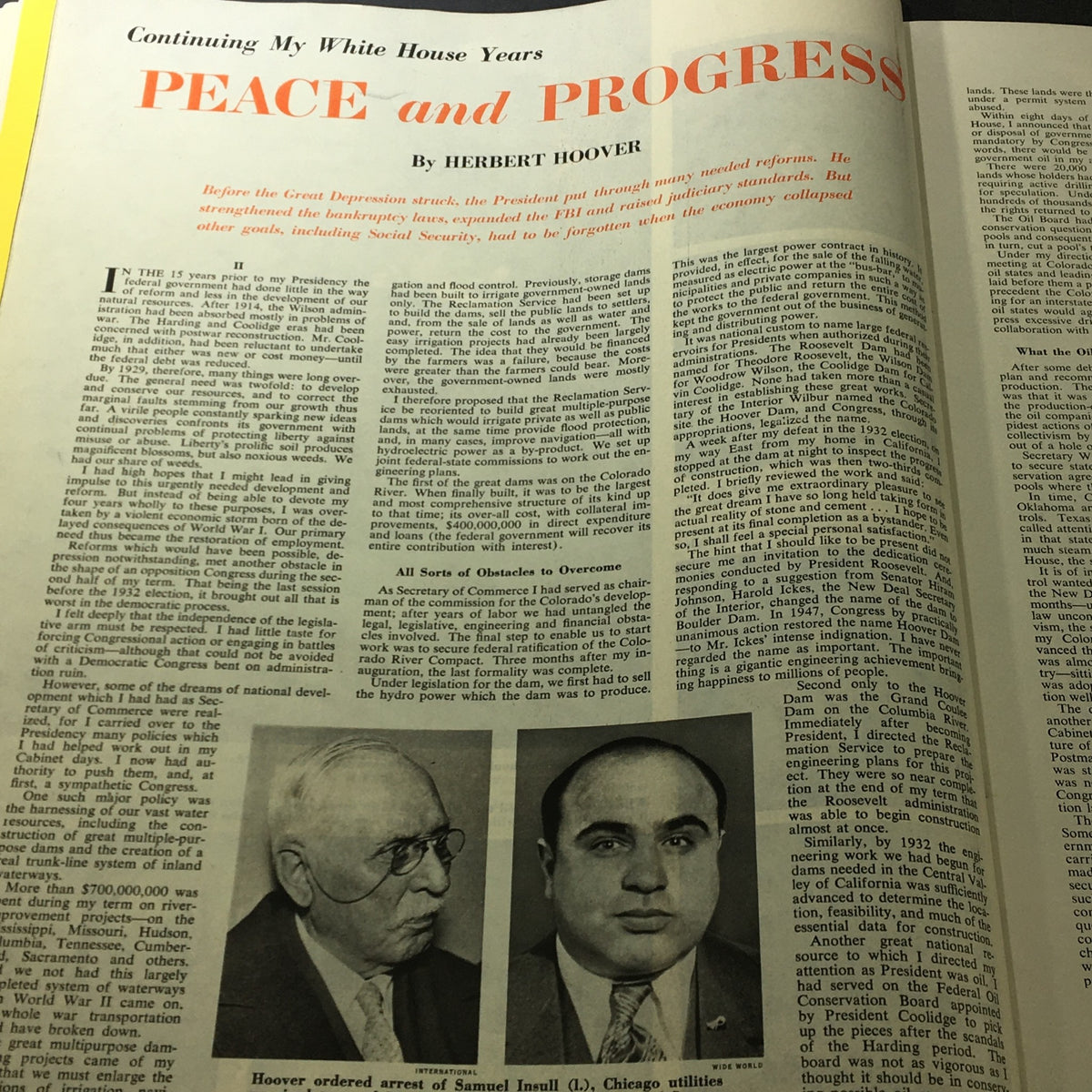 VTG Collier's Magazine April 26 1952 article titled 'Peace and Progress' by Herbert Hoover discussing reforms and policies before the Great Depression.