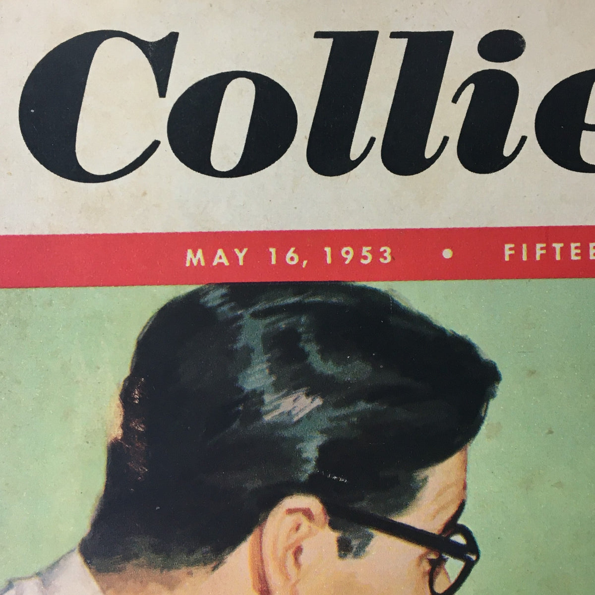 Close-up of the title section from Collier's Magazine, dated May 16, 1953, showcasing 'Let's Put the A-Bomb in Macy's Window' with the magazine's vintage design.