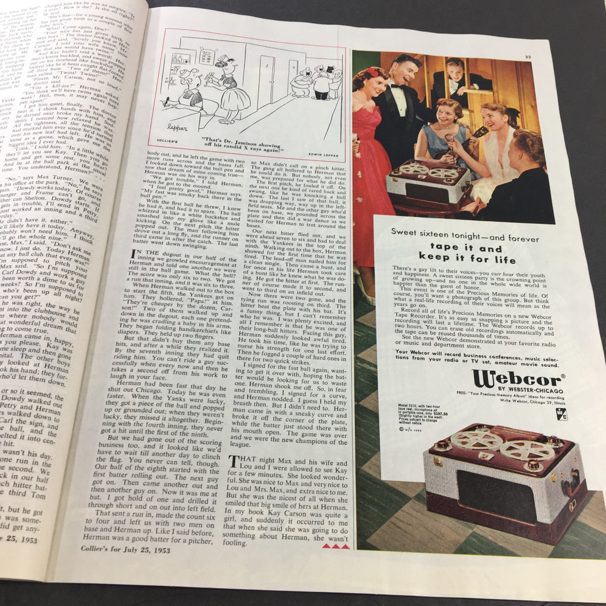 VTG Collier's Magazine July 25 1953 showcasing an advertisement for Weber tape recorders, emphasizing capturing precious memories for future enjoyment.