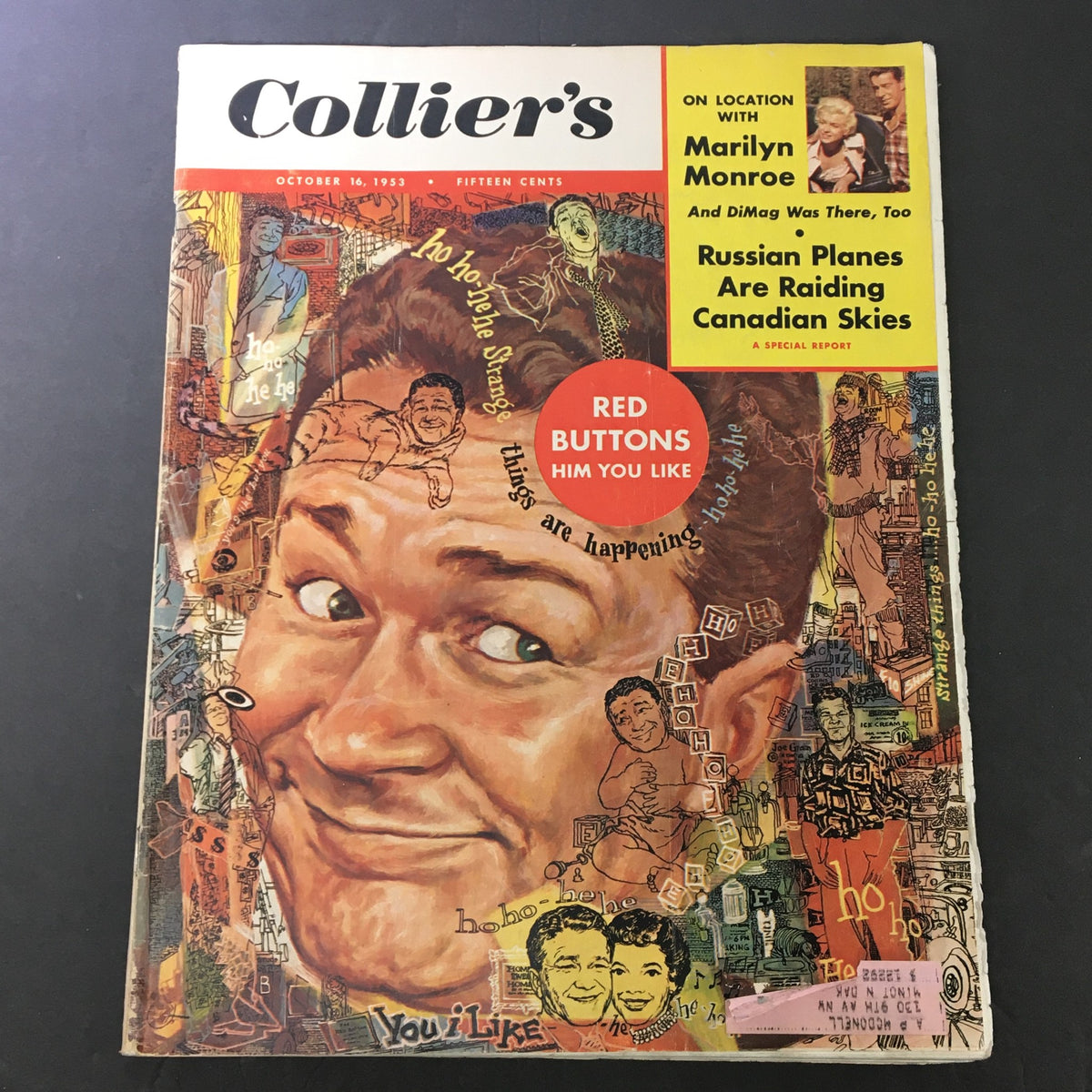 Cover of VTG Collier's Magazine from October 16, 1953 showcasing Marilyn Monroe and featuring an article about Red Buttons and Russian planes raiding Canadian skies.