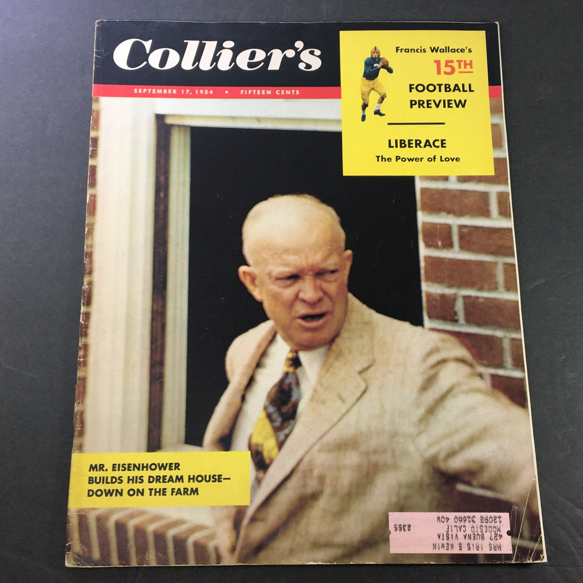 Cover of VTG Collier's Magazine September 17 1954 featuring President Dwight Eisenhower with the headline 'Mr. Eisenhower Builds His Dream House - Down on the Farm'.
